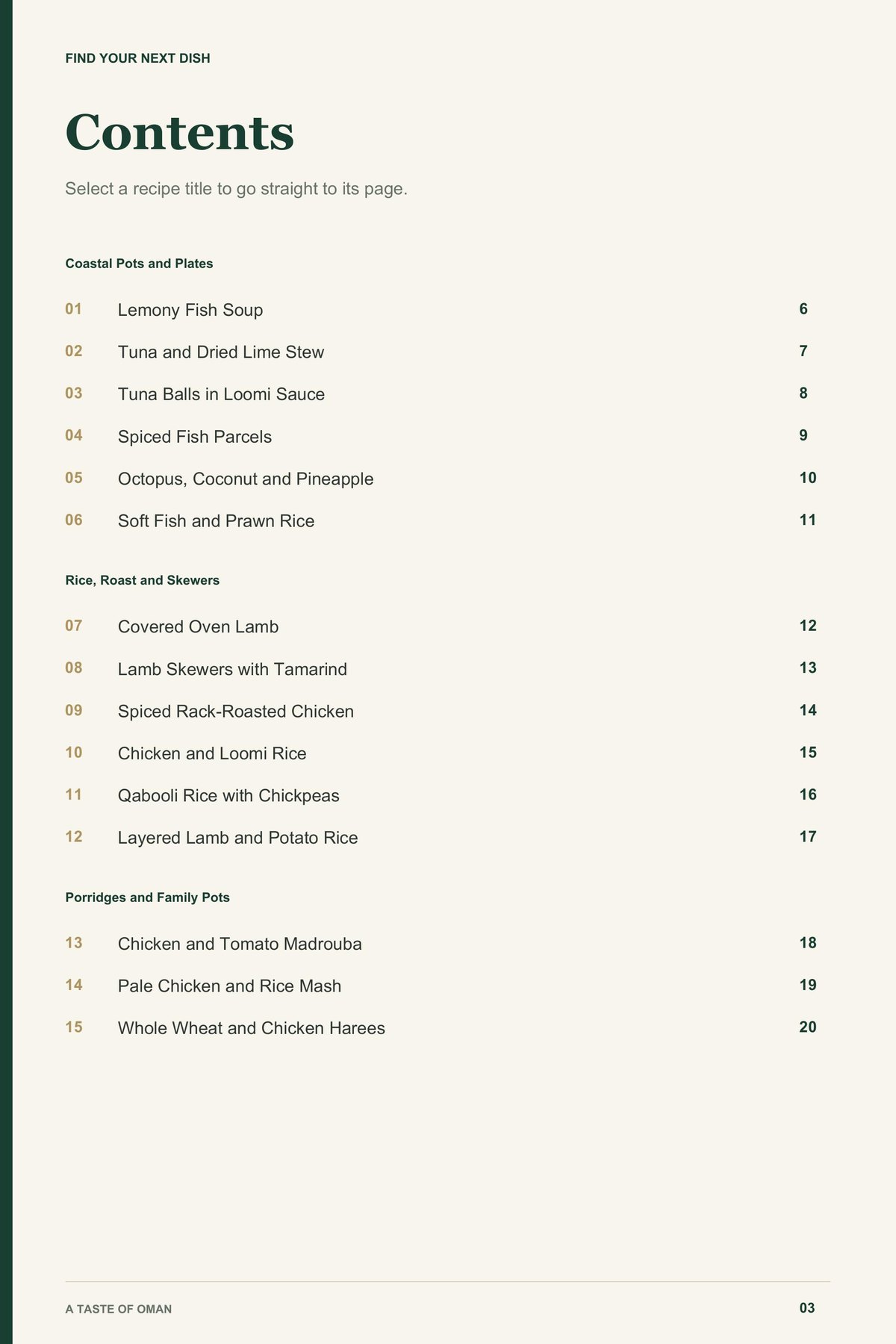 Contents, page 1 from A Taste of Oman