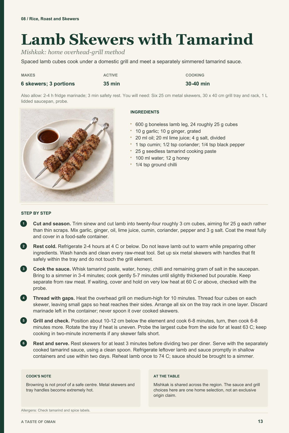 Lamb Skewers with Tamarind recipe page from A Taste of Oman