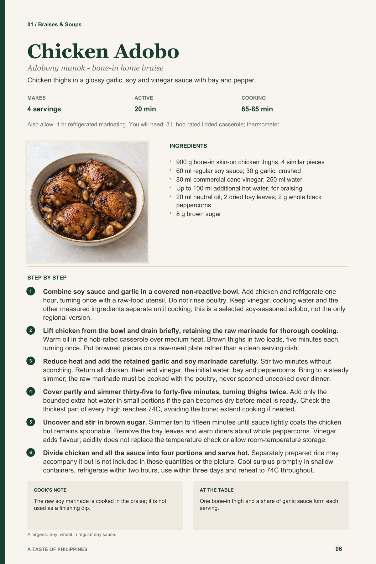 Chicken Adobo recipe page from A Taste of Philippines