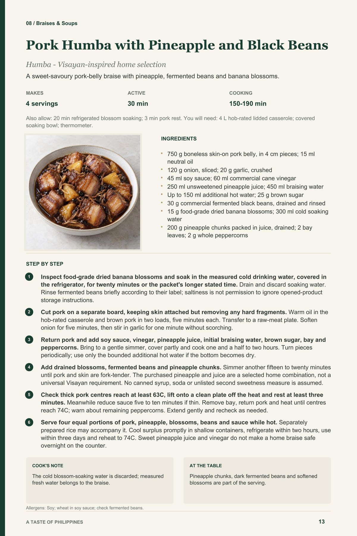 Pork Humba with Pineapple and Black Beans recipe page from A Taste of Philippines
