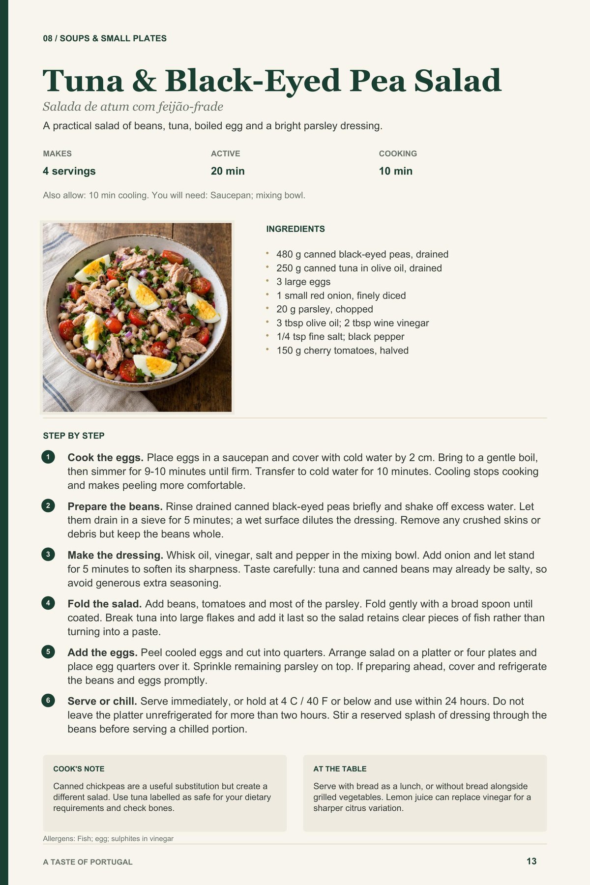 Tuna & Black-Eyed Pea Salad recipe page from A Taste of Portugal