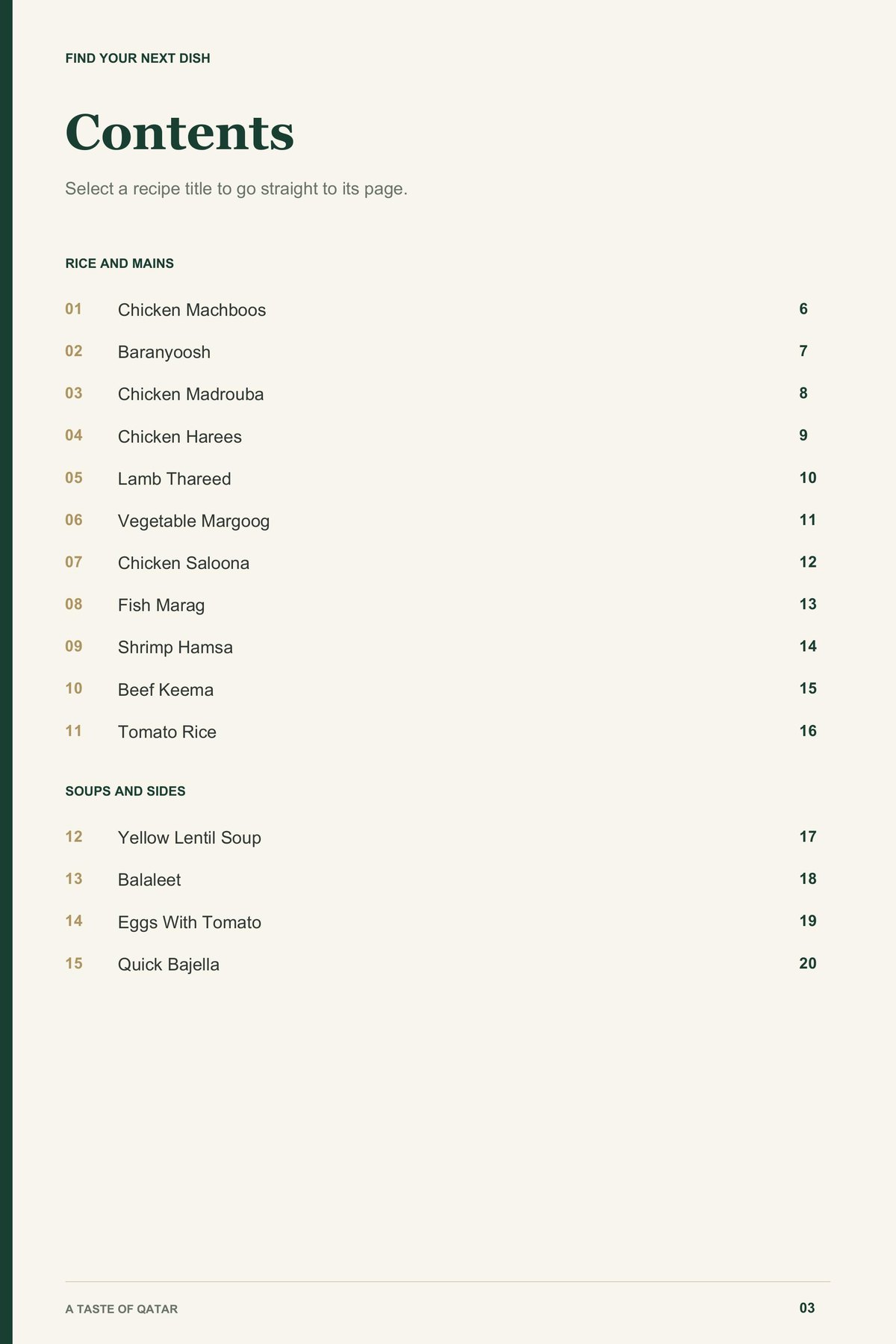 Contents, page 1 from A Taste of Qatar