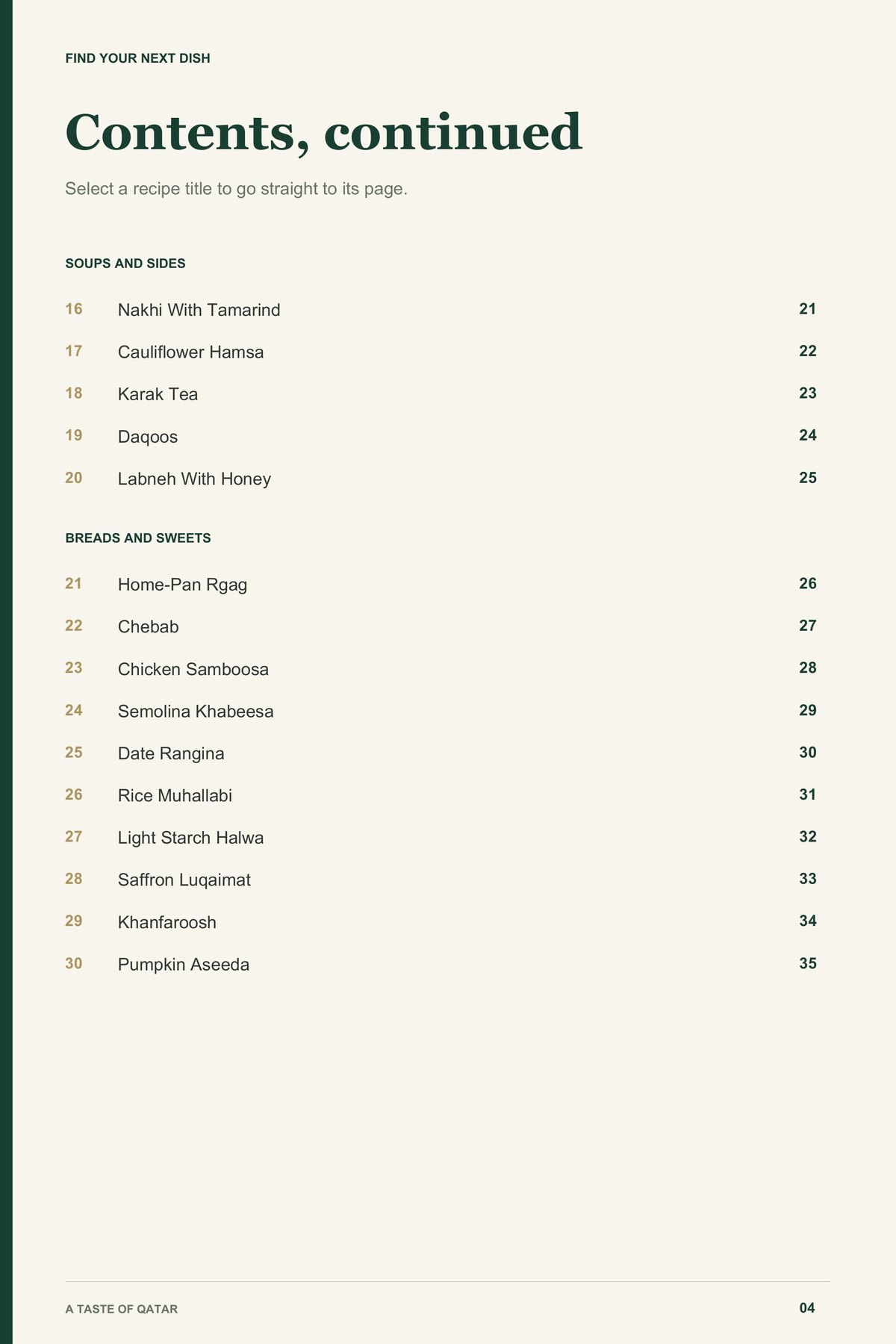 Contents, page 2 from A Taste of Qatar