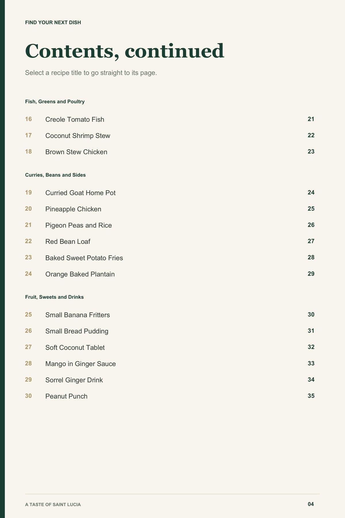 Contents, page 2 from A Taste of Saint Lucia
