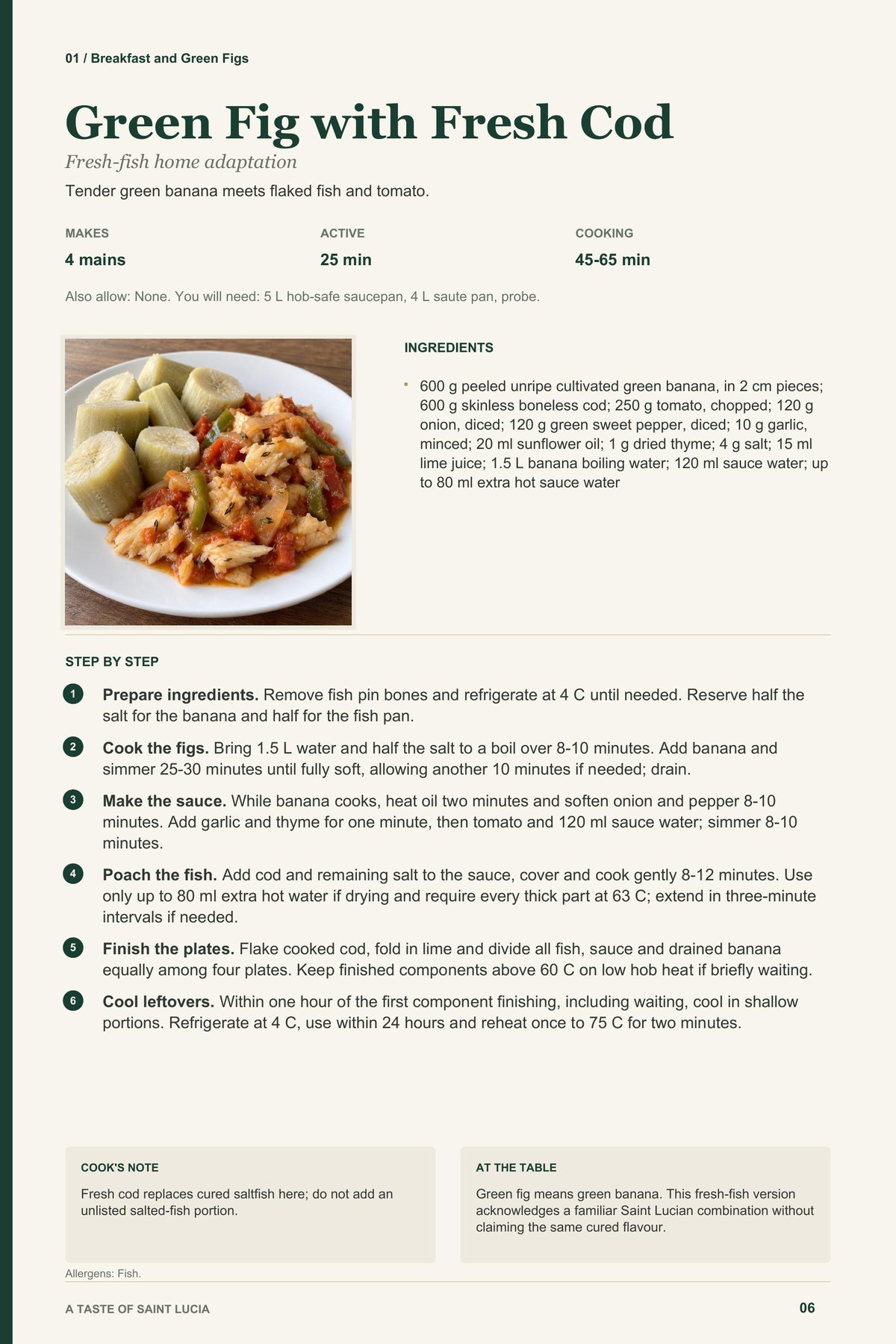 Green Fig with Fresh Cod recipe page from A Taste of Saint Lucia