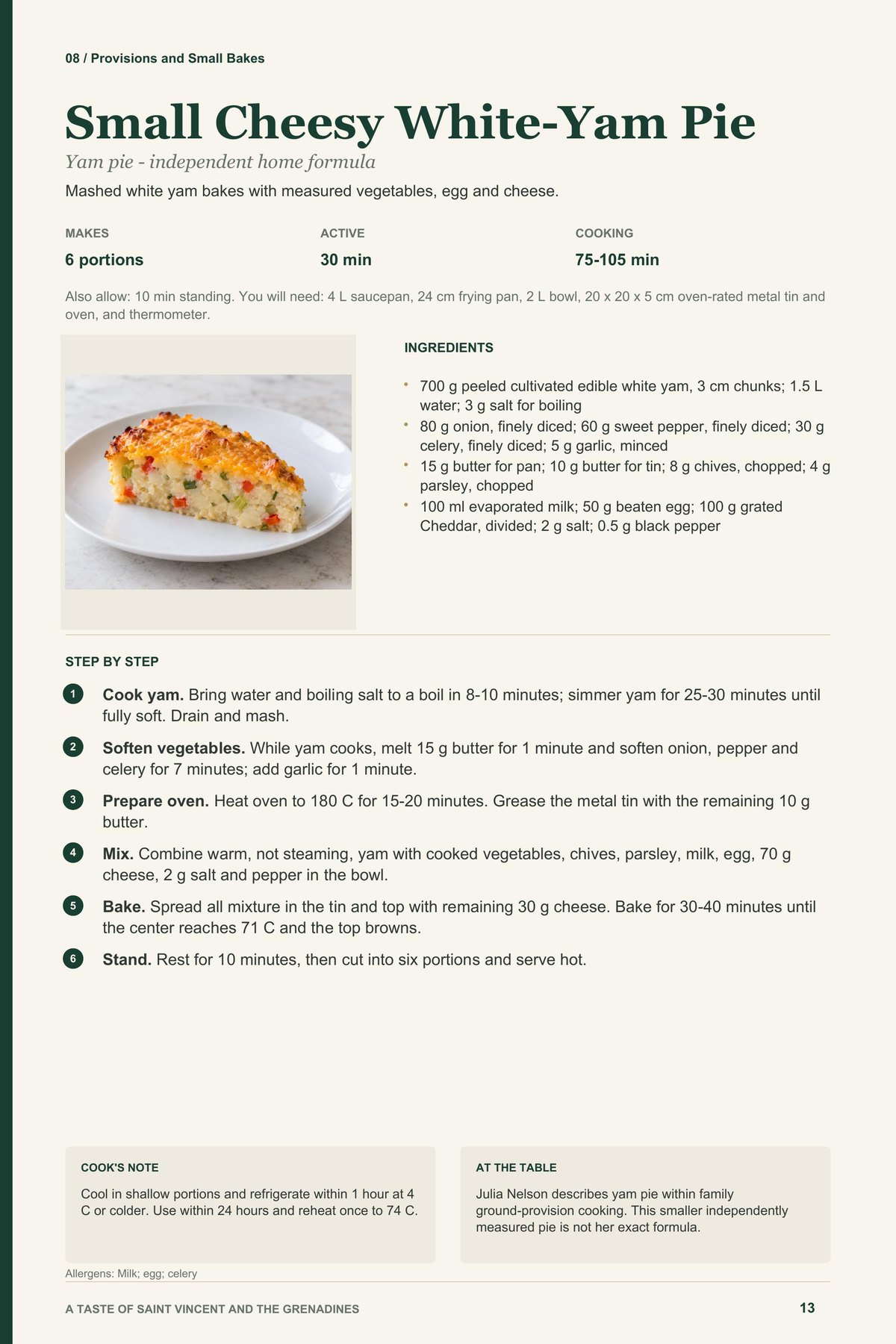 Small Cheesy White-Yam Pie recipe page from A Taste of Saint Vincent and the Grenadines