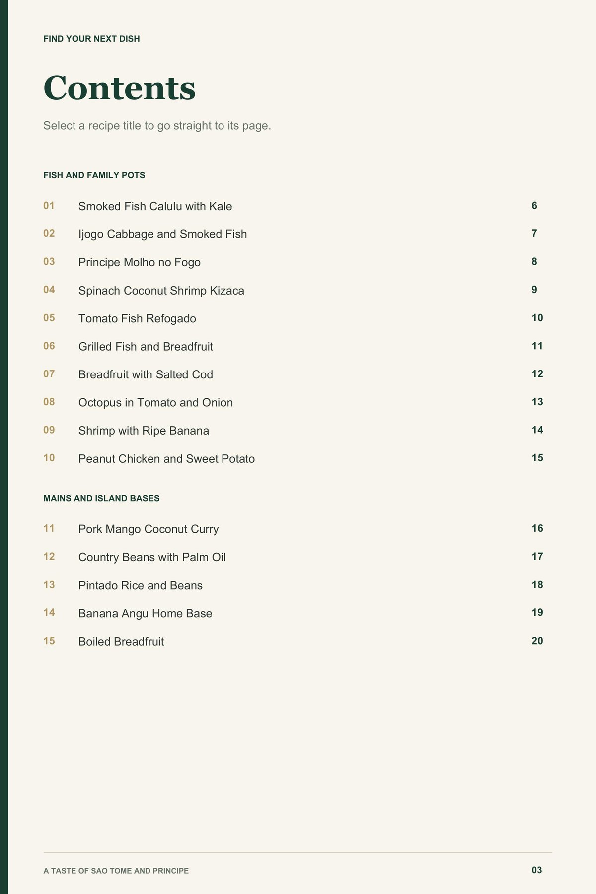Contents, page 1 from A Taste of Sao Tome and Principe