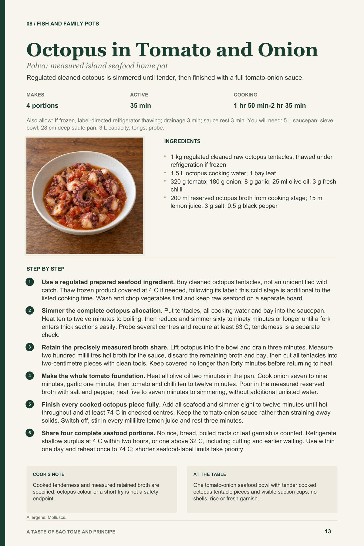 Octopus in Tomato and Onion recipe page from A Taste of Sao Tome and Principe