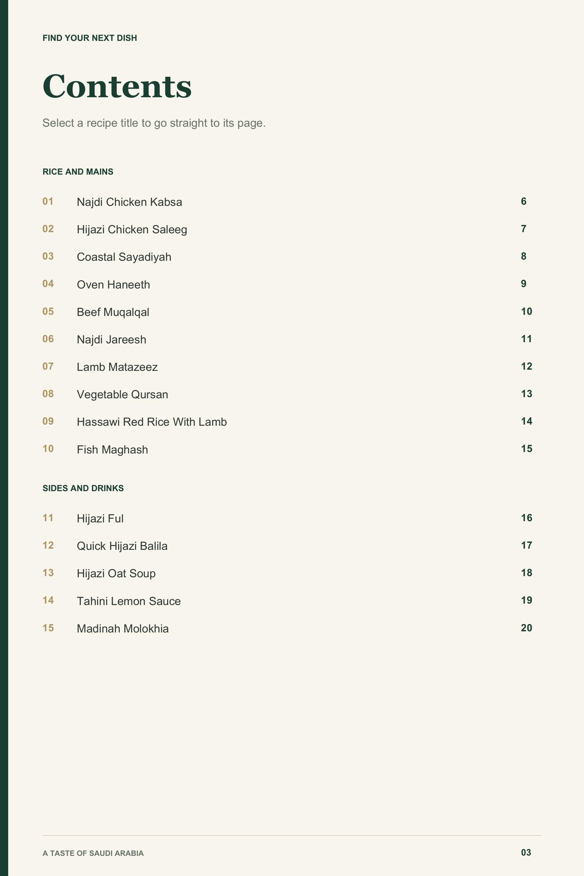Contents, page 1 from A Taste of Saudi Arabia