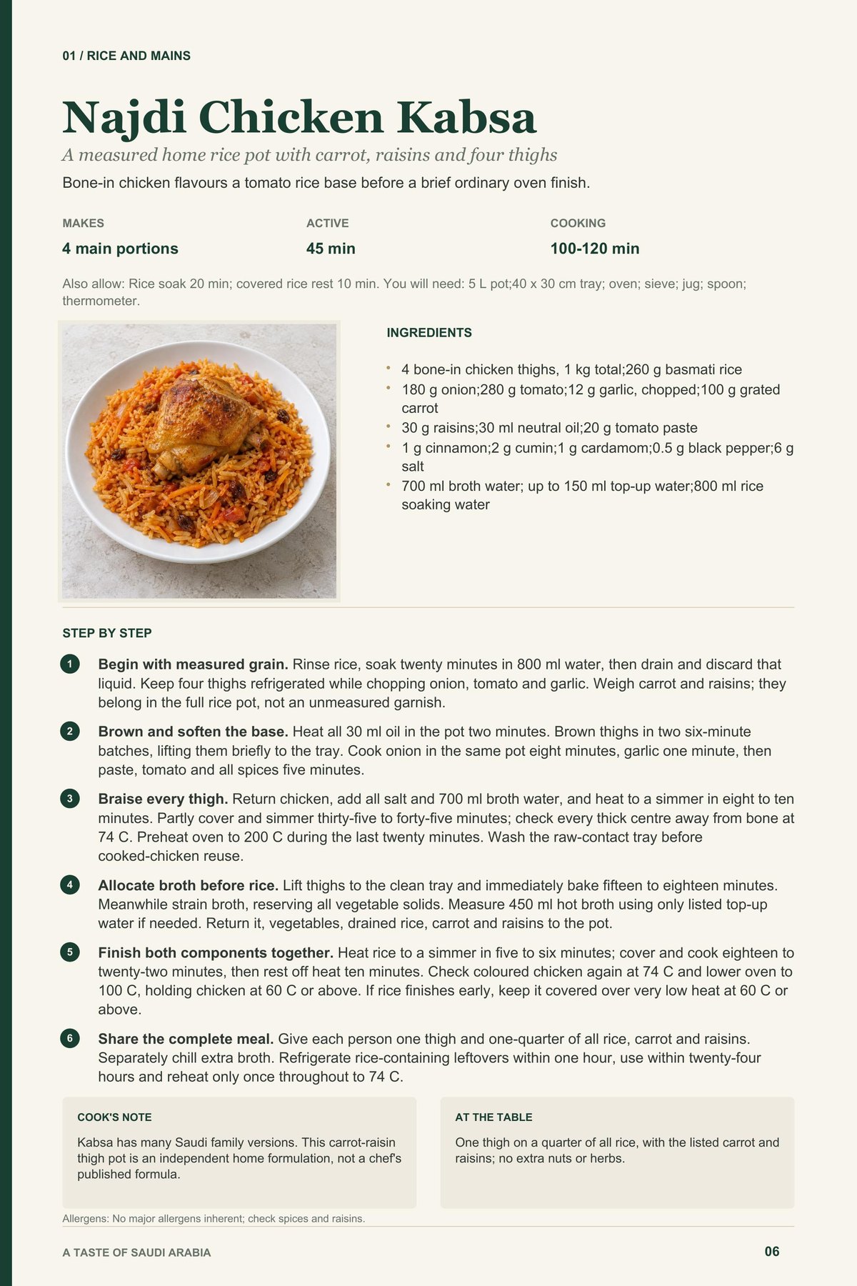 Najdi Chicken Kabsa recipe page from A Taste of Saudi Arabia