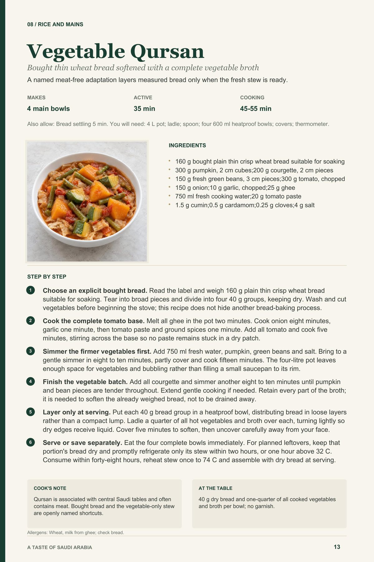 Vegetable Qursan recipe page from A Taste of Saudi Arabia