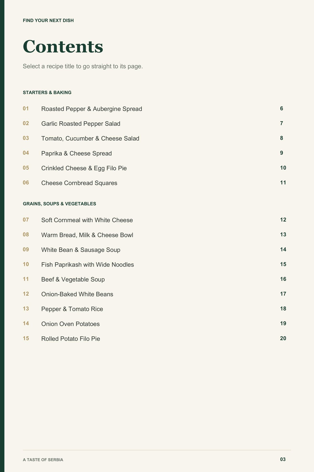 Contents, page 1 from A Taste of Serbia