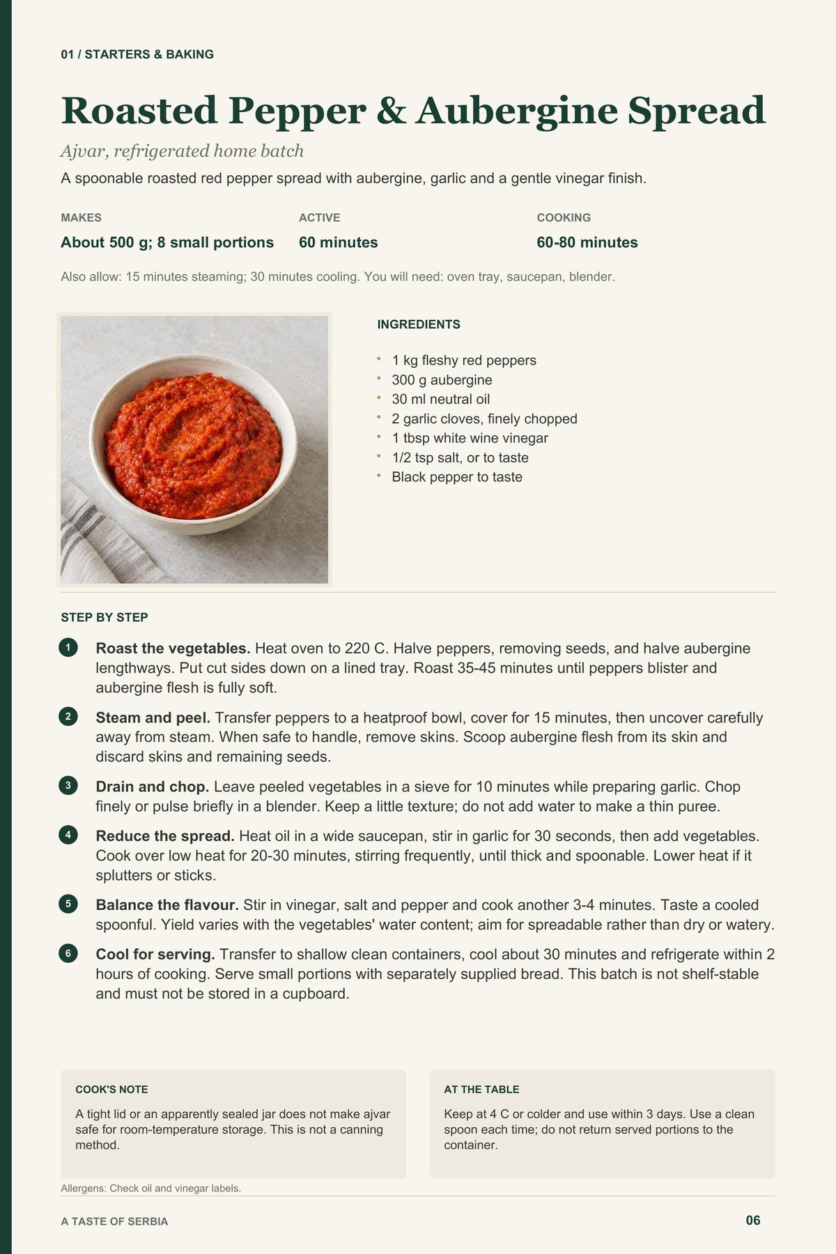 Roasted Pepper & Aubergine Spread recipe page from A Taste of Serbia
