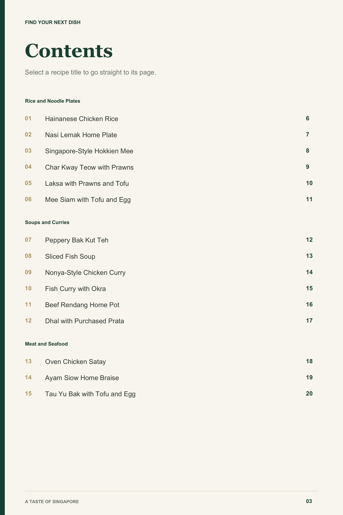 Contents, page 1 from A Taste of Singapore