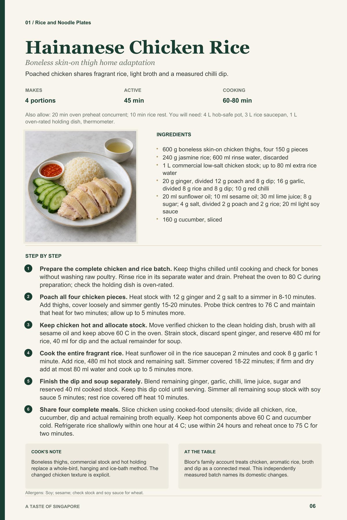 Hainanese Chicken Rice recipe page from A Taste of Singapore