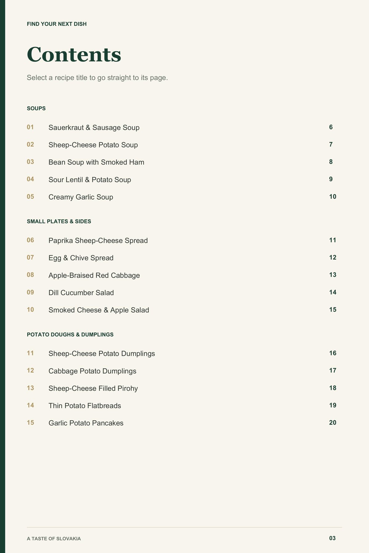 Contents, page 1 from A Taste of Slovakia