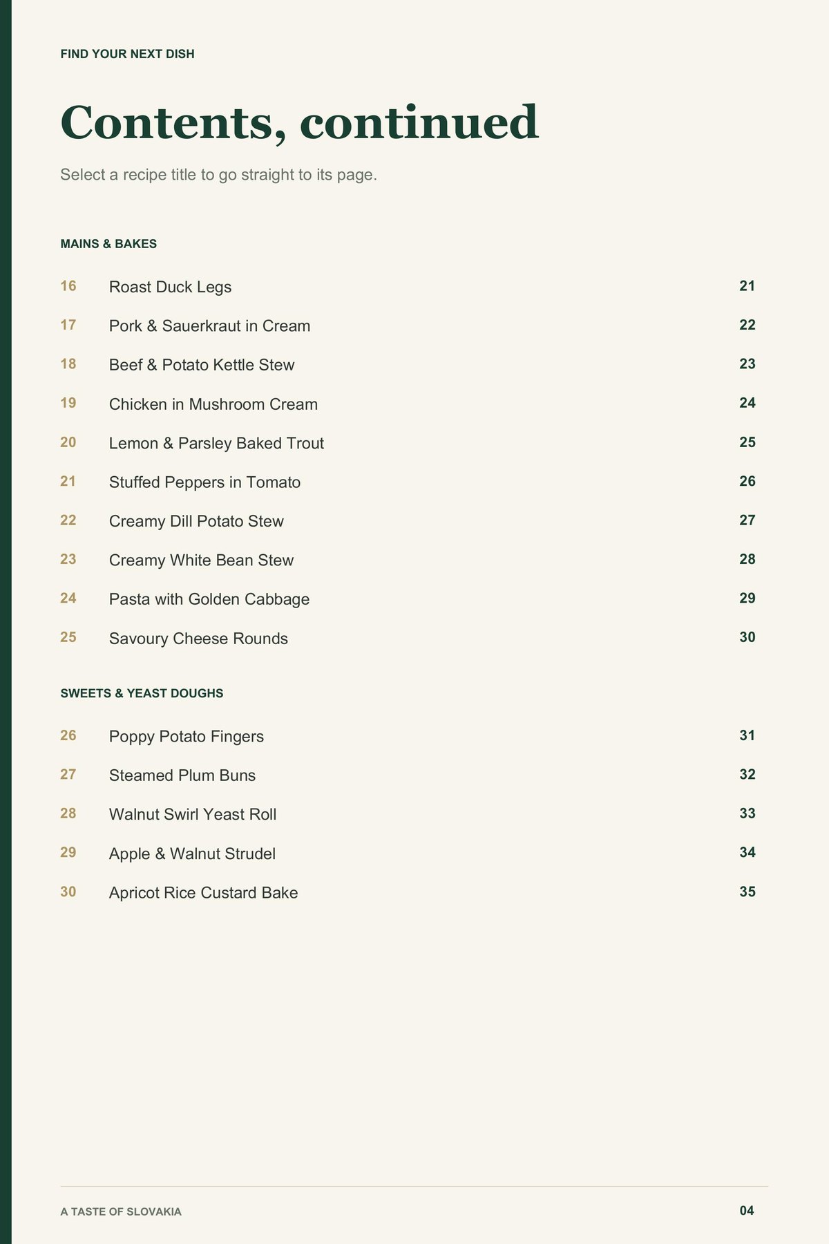 Contents, page 2 from A Taste of Slovakia