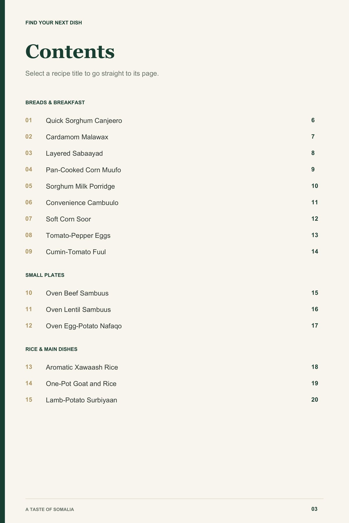 Contents, page 1 from A Taste of Somalia