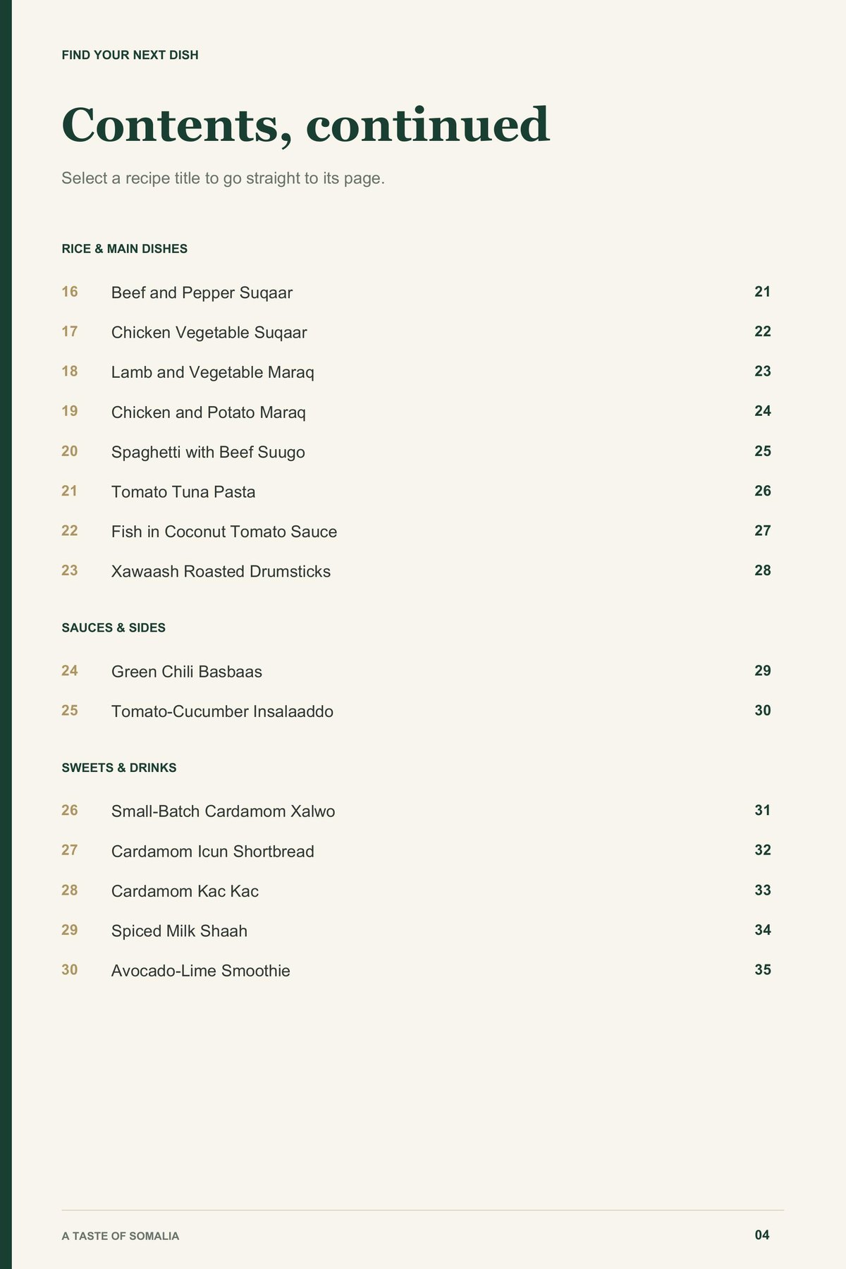 Contents, page 2 from A Taste of Somalia