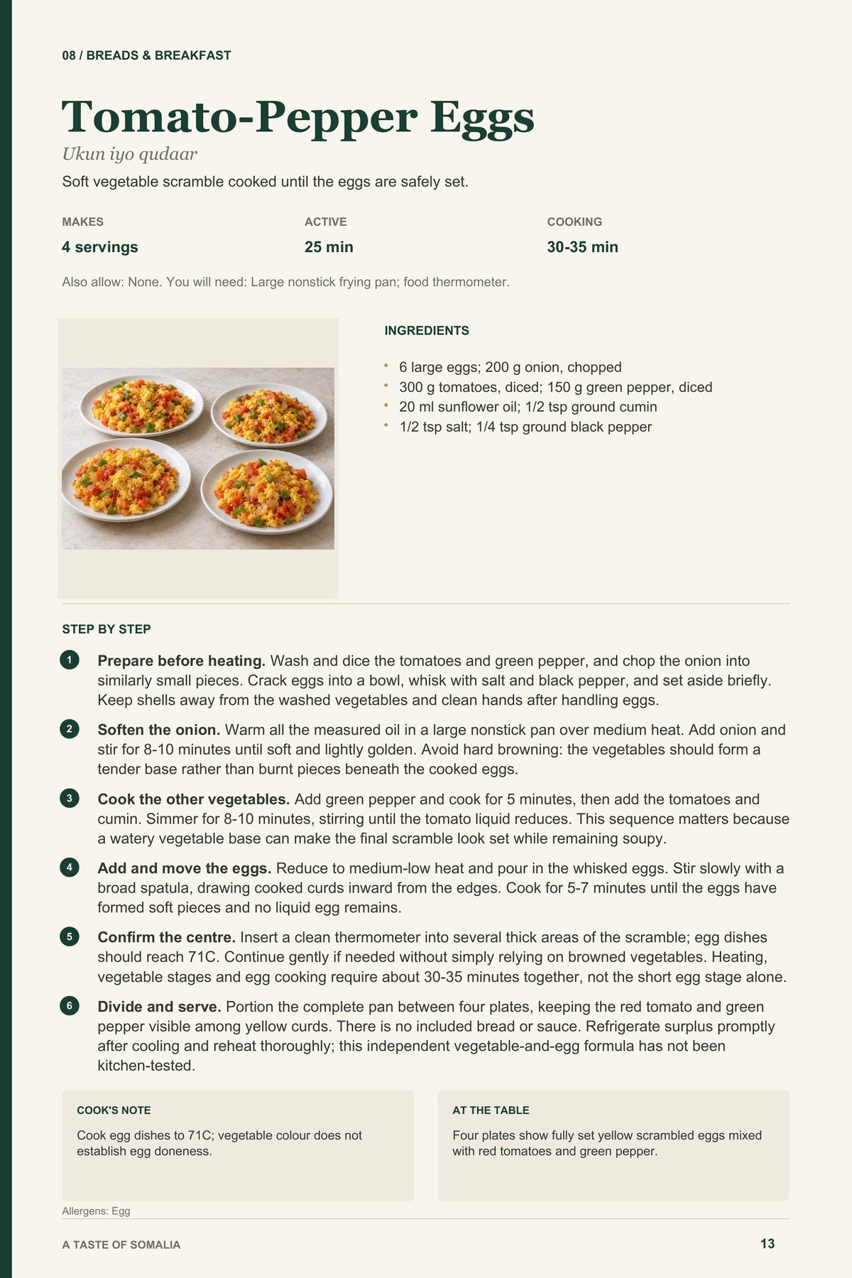 Tomato-Pepper Eggs recipe page from A Taste of Somalia