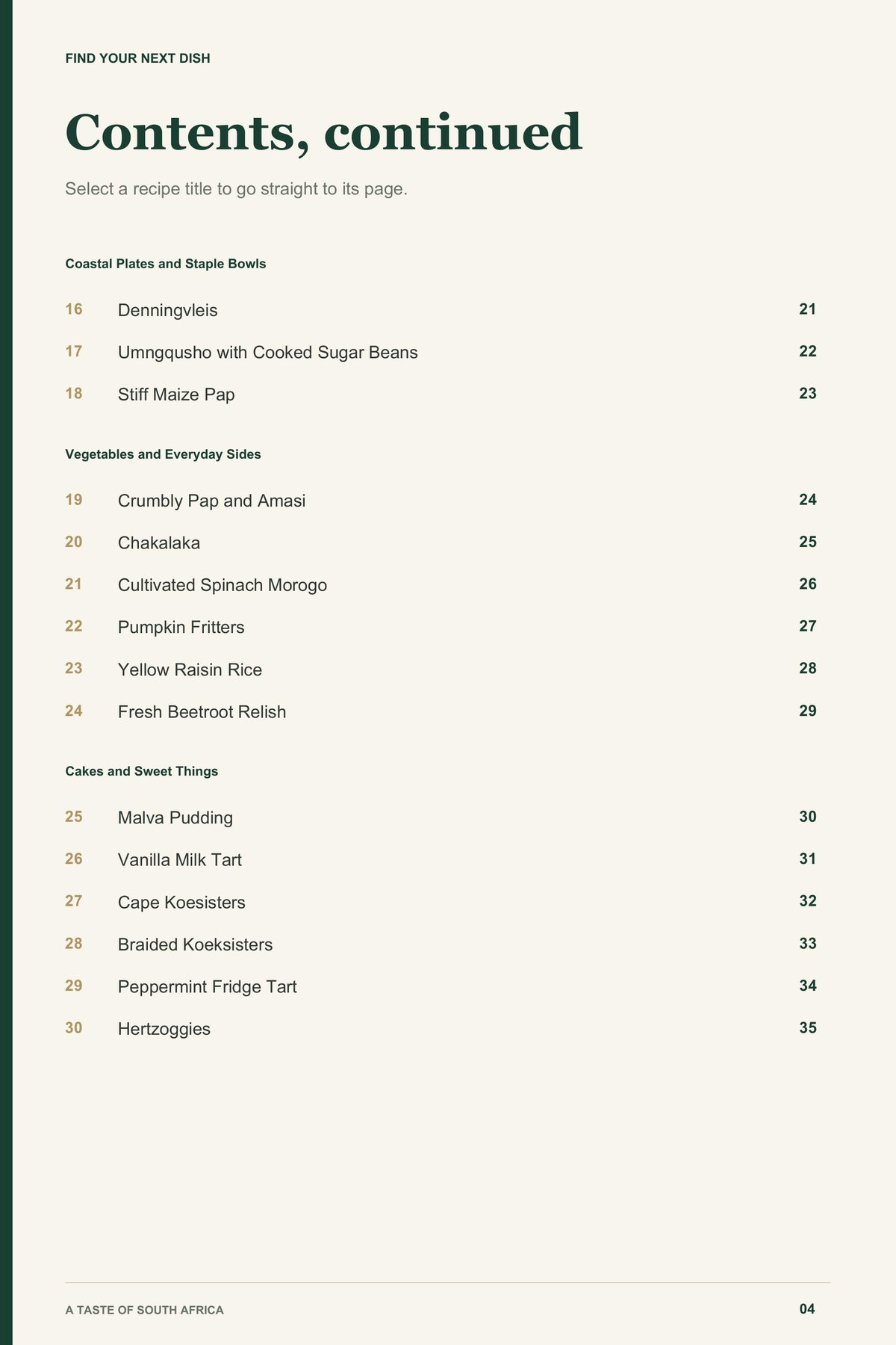 Contents, page 2 from A Taste of South Africa