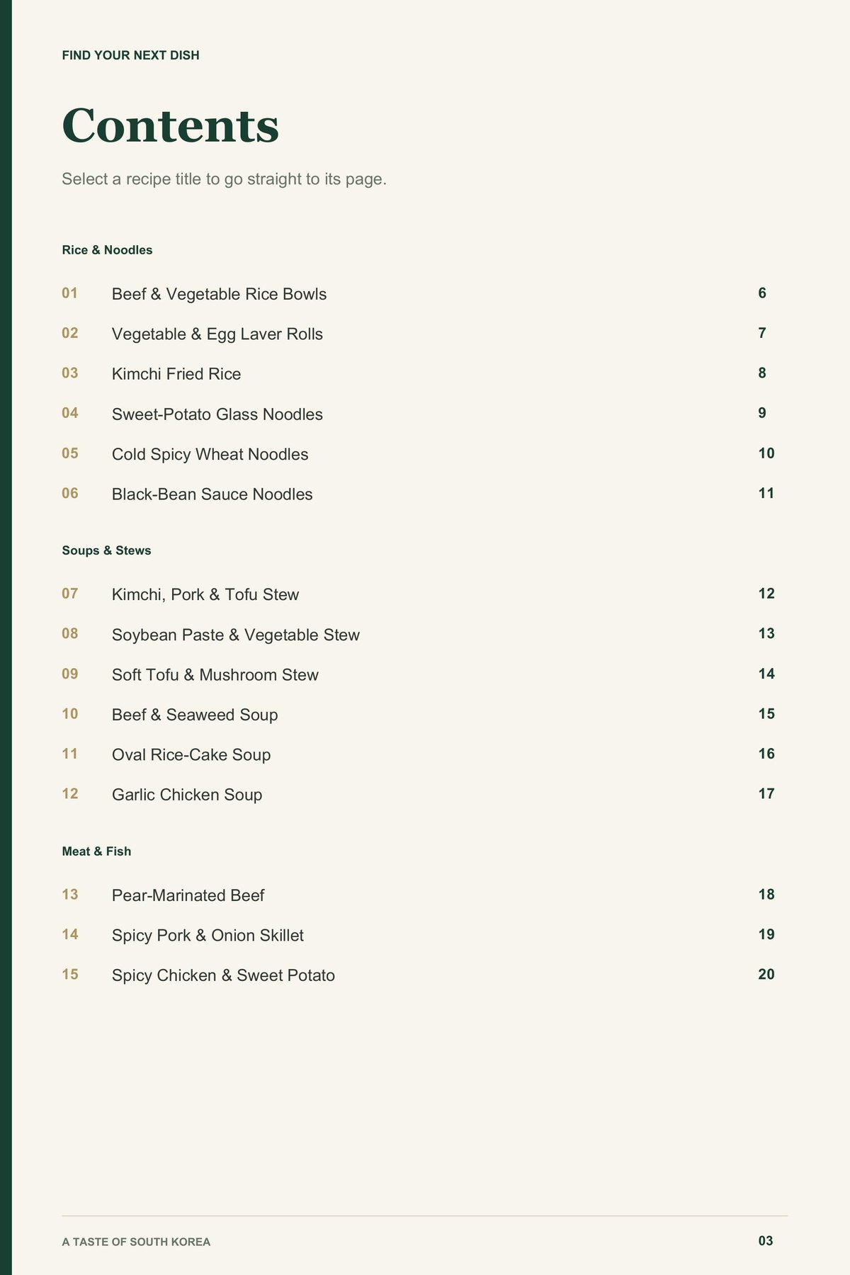 Contents, page 1 from A Taste of South Korea
