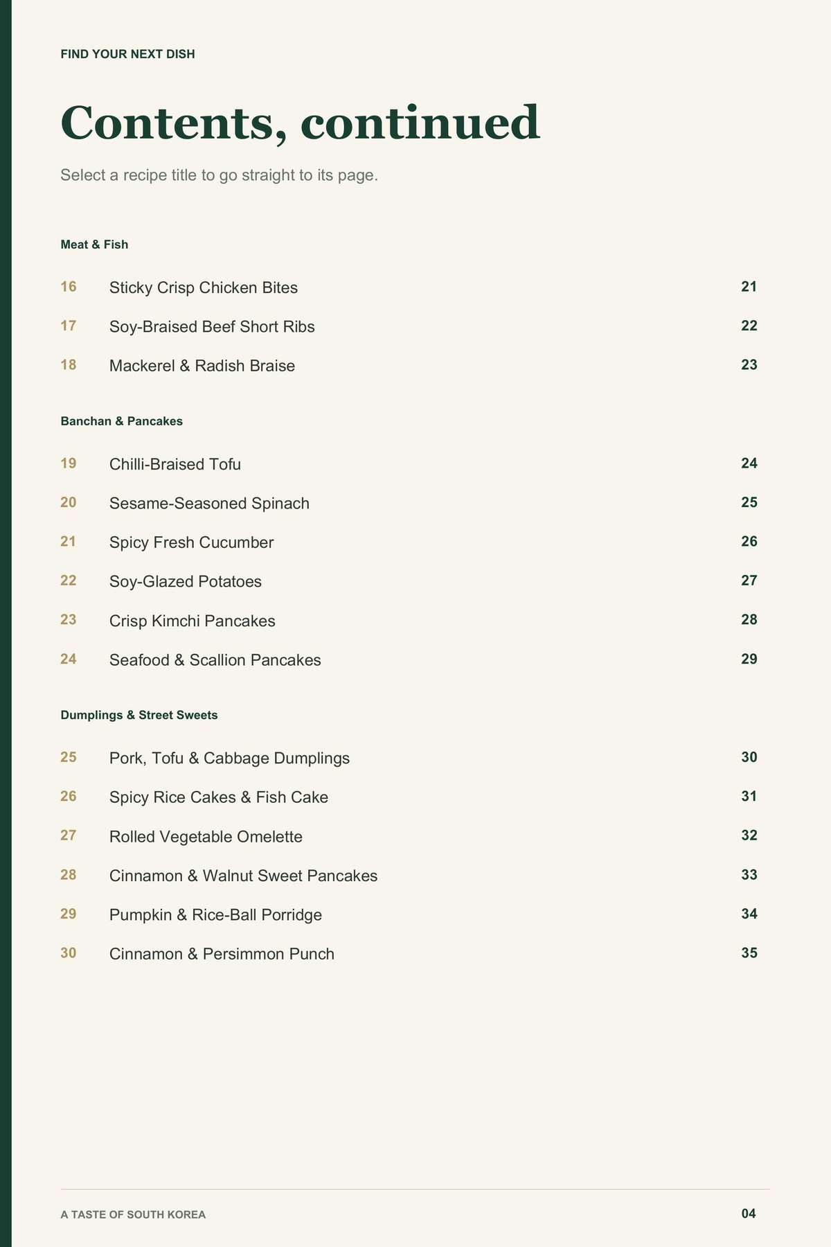 Contents, page 2 from A Taste of South Korea