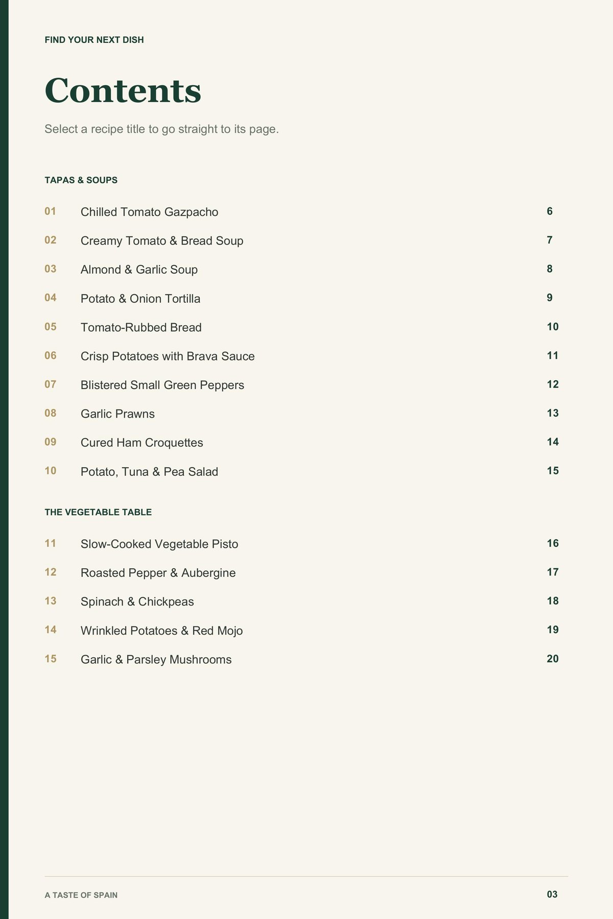 Contents, page 1 from A Taste of Spain
