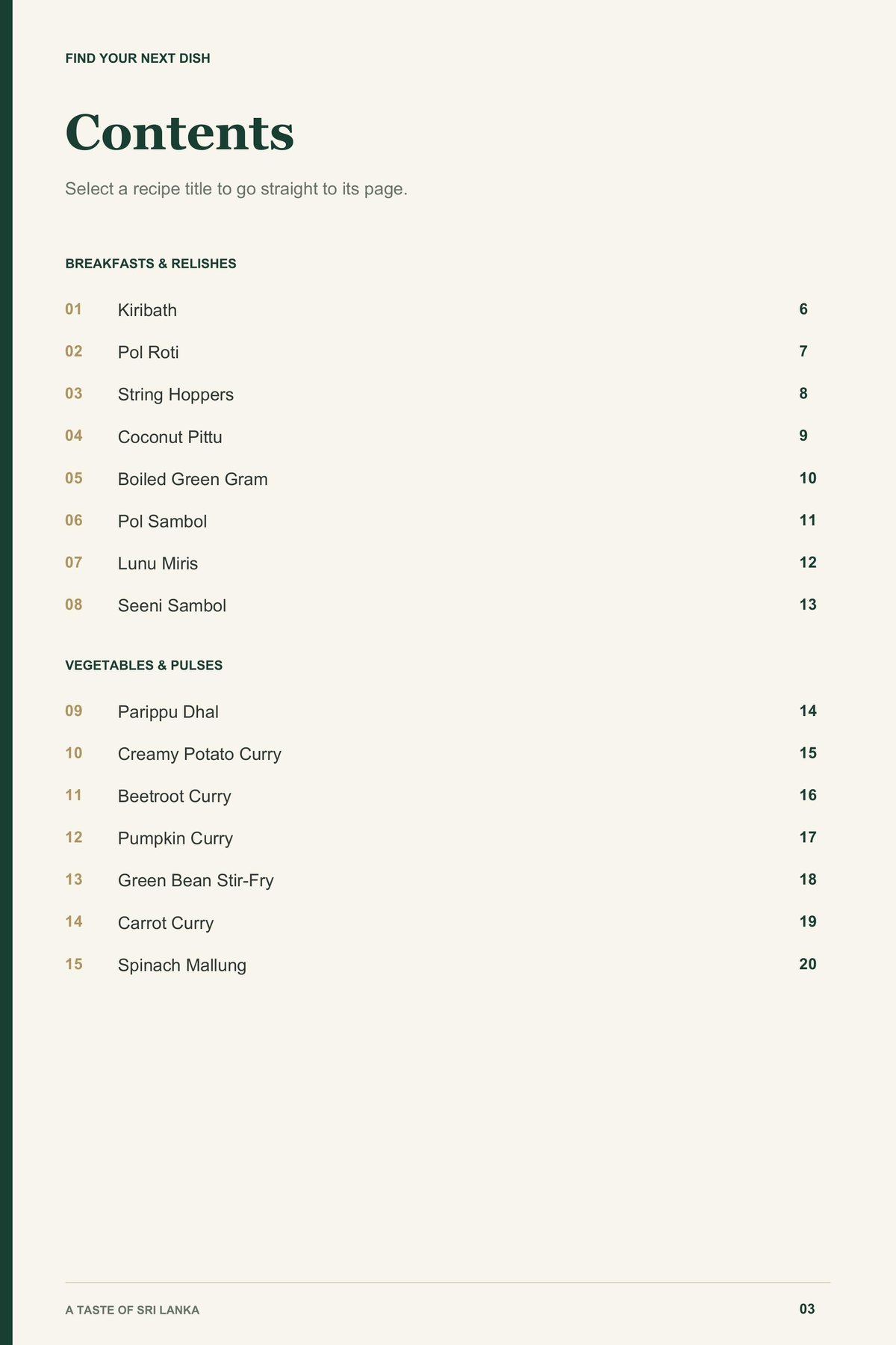 Contents, page 1 from A Taste of Sri Lanka