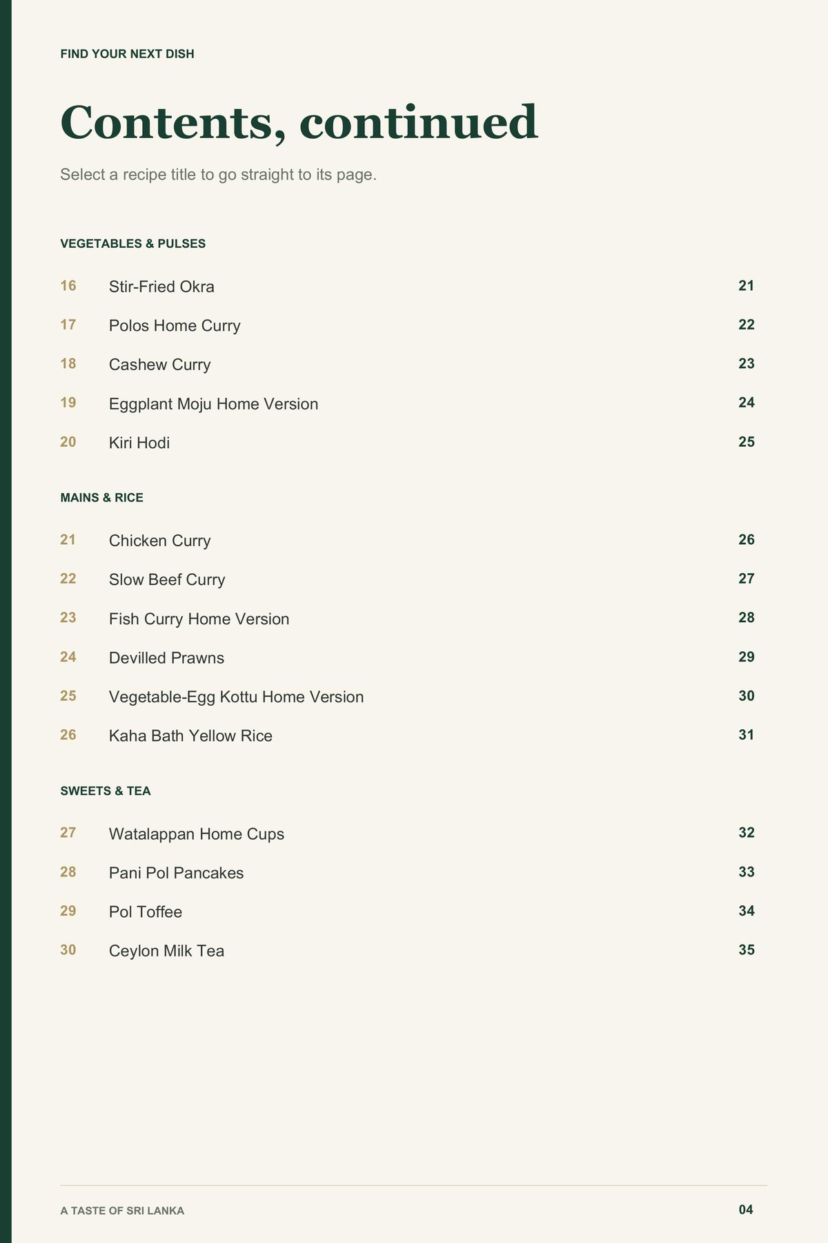 Contents, page 2 from A Taste of Sri Lanka