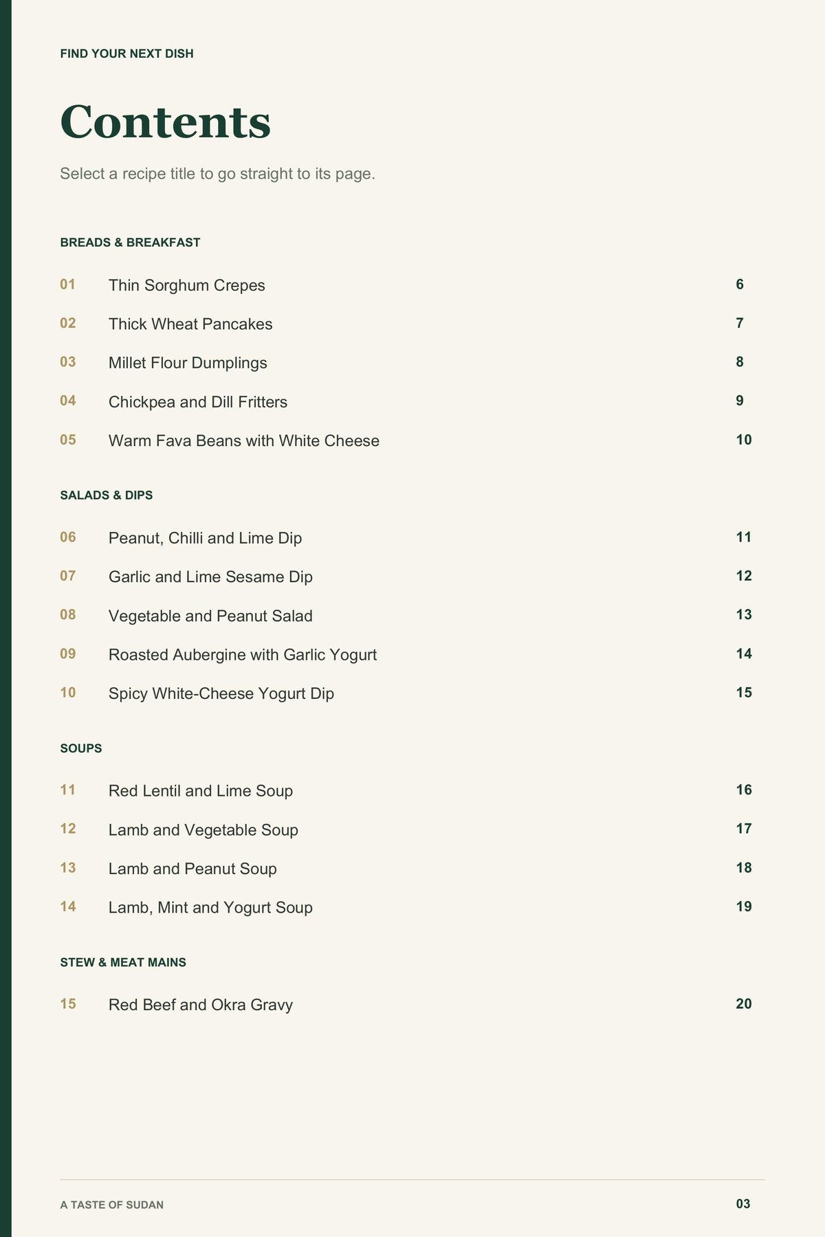 Contents, page 1 from A Taste of Sudan