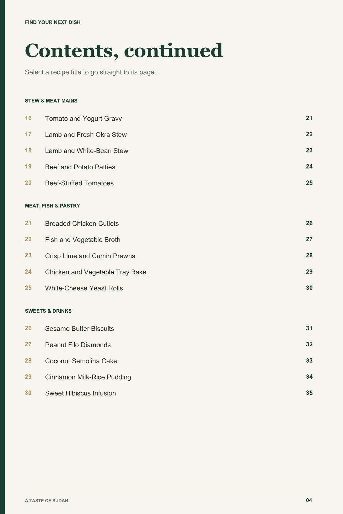 Contents, page 2 from A Taste of Sudan