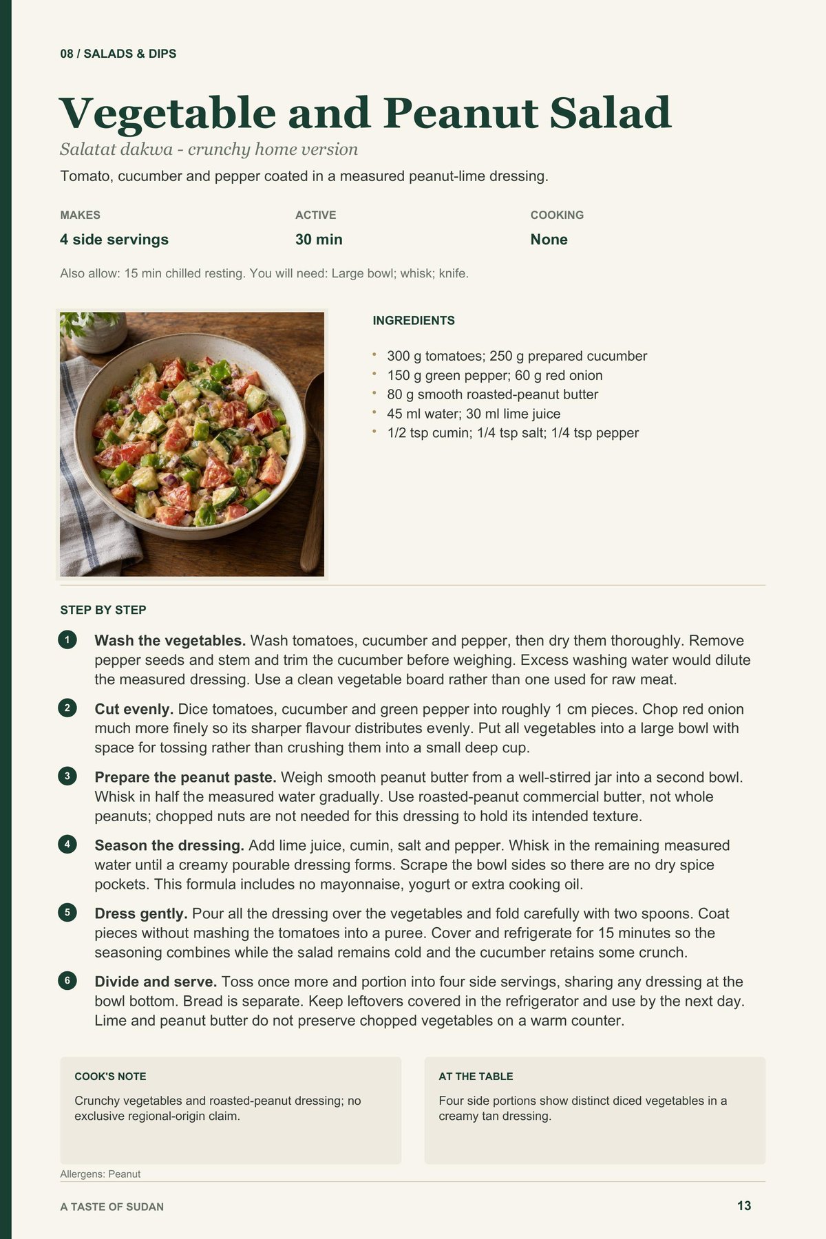 Vegetable and Peanut Salad recipe page from A Taste of Sudan