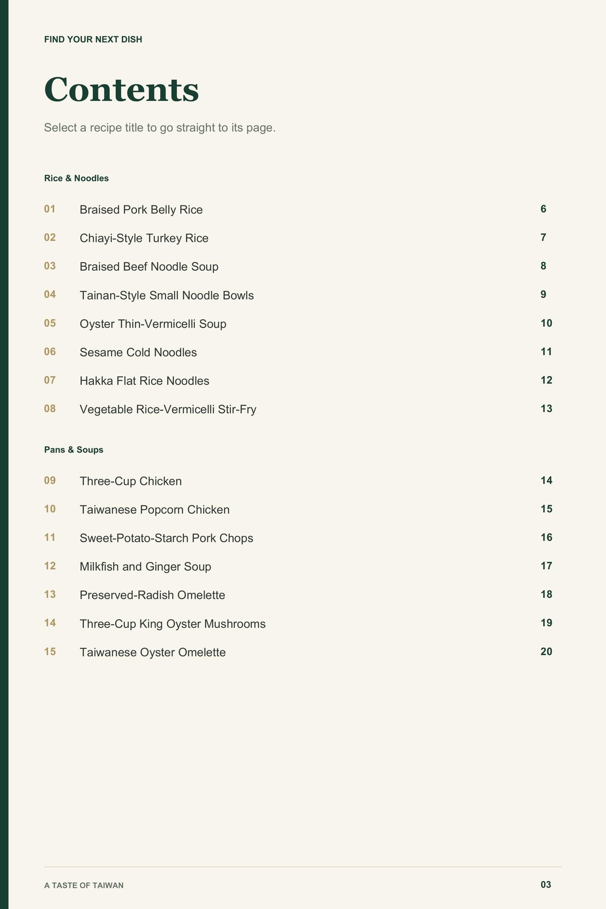 Contents, page 1 from A Taste of Taiwan