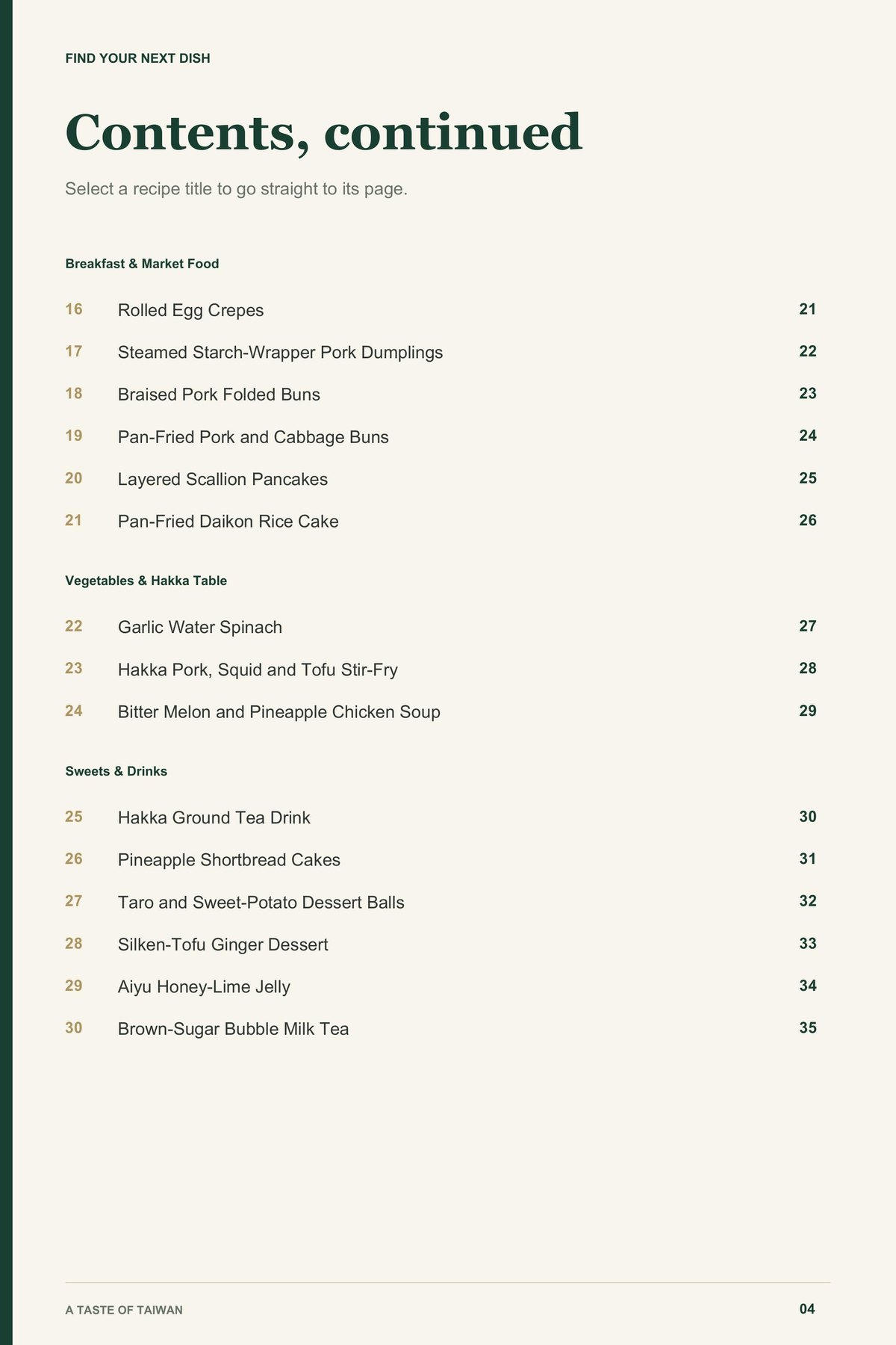 Contents, page 2 from A Taste of Taiwan