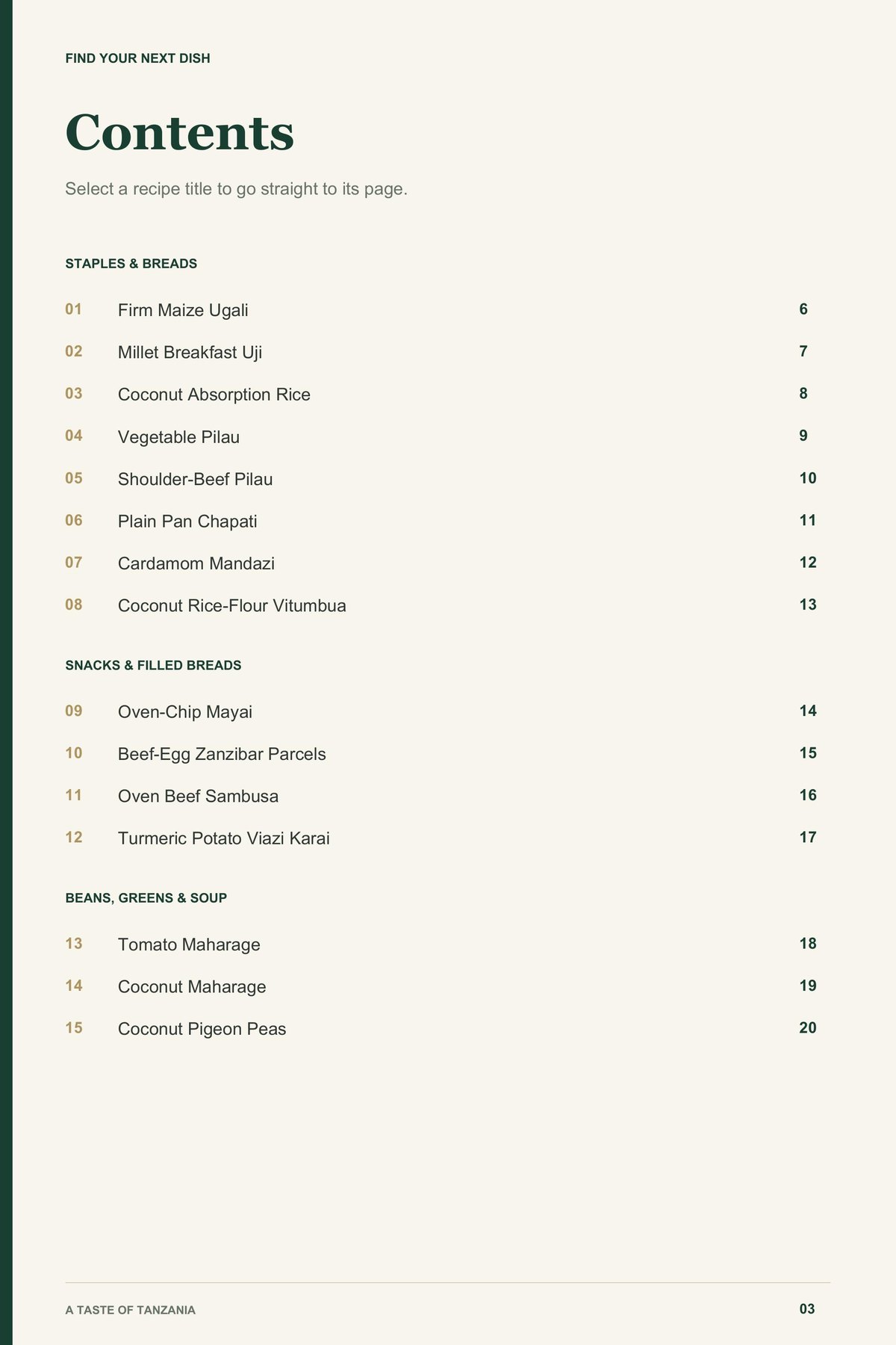 Contents, page 1 from A Taste of Tanzania