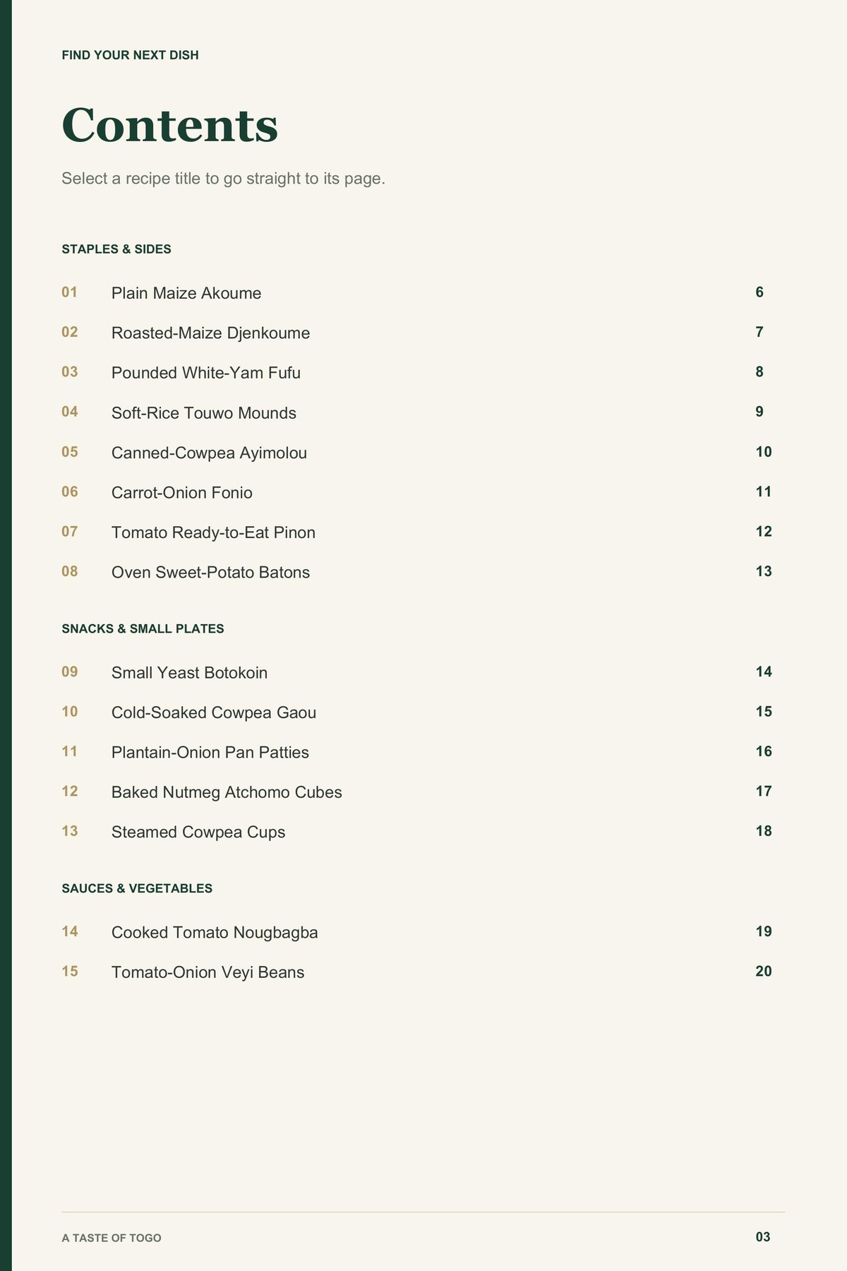 Contents, page 1 from A Taste of Togo