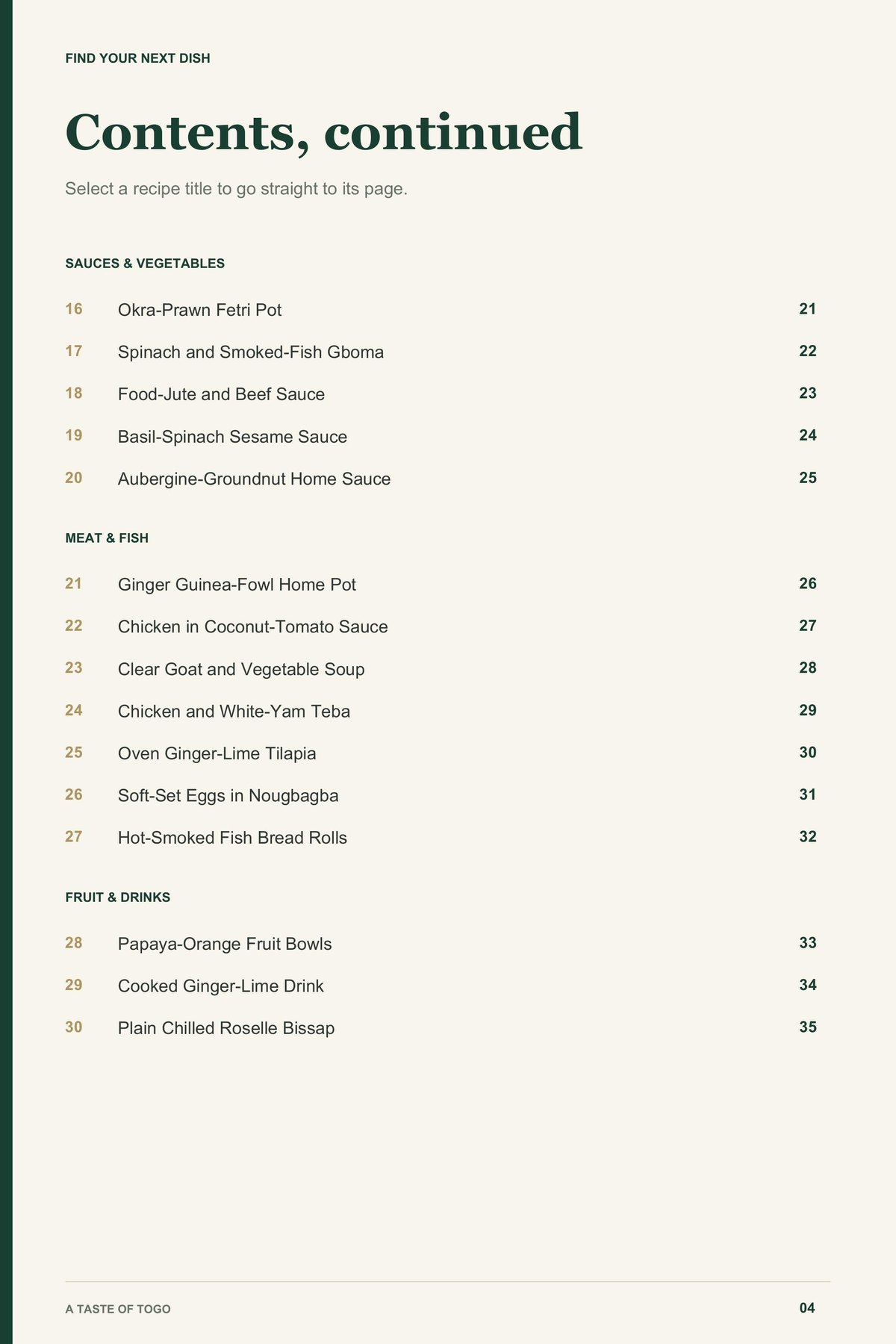 Contents, page 2 from A Taste of Togo