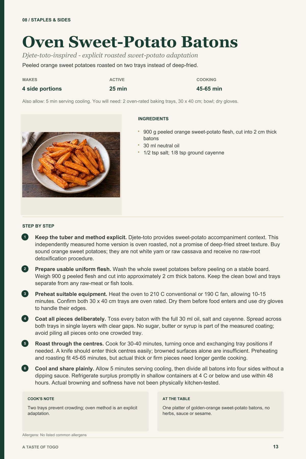 Oven Sweet-Potato Batons recipe page from A Taste of Togo