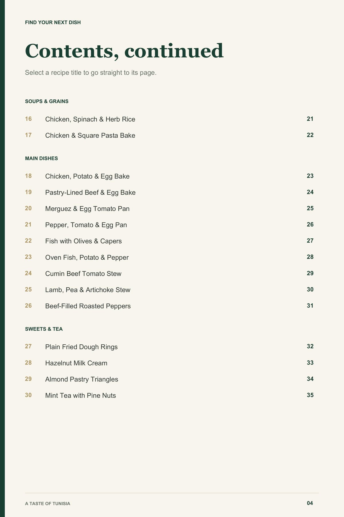 Contents, page 2 from A Taste of Tunisia
