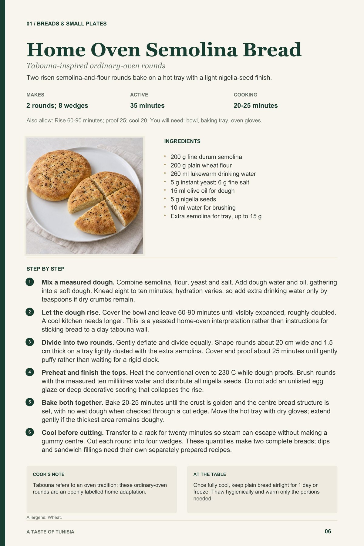 Home Oven Semolina Bread recipe page from A Taste of Tunisia