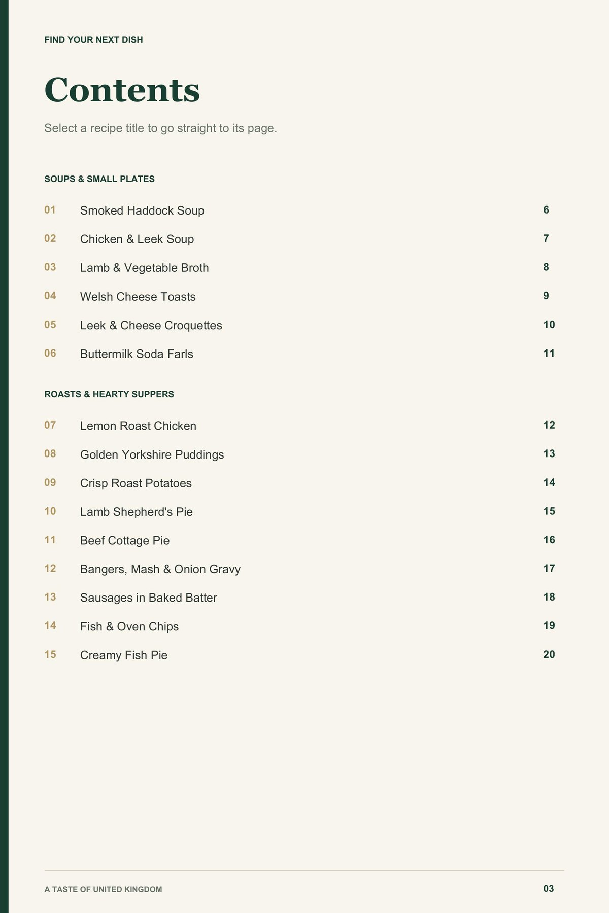 Contents, page 1 from A Taste of United Kingdom
