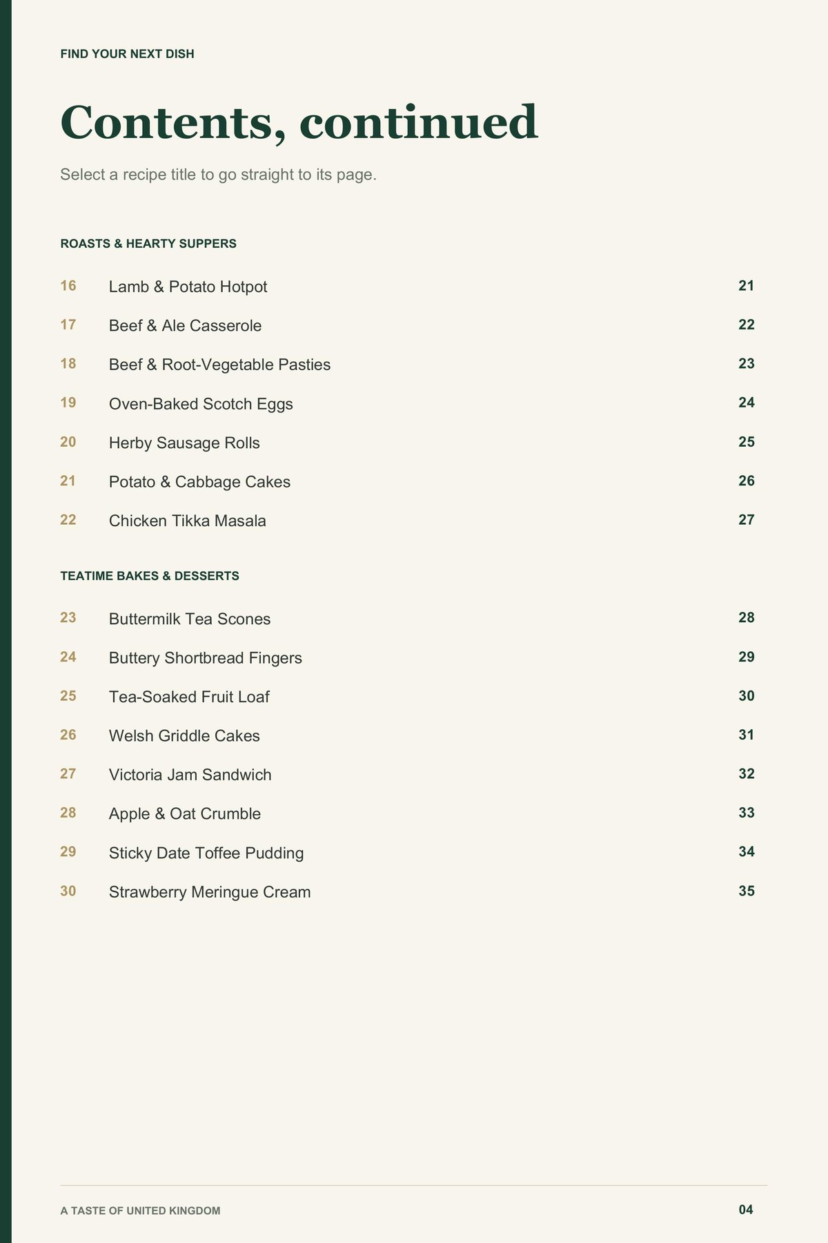 Contents, page 2 from A Taste of United Kingdom