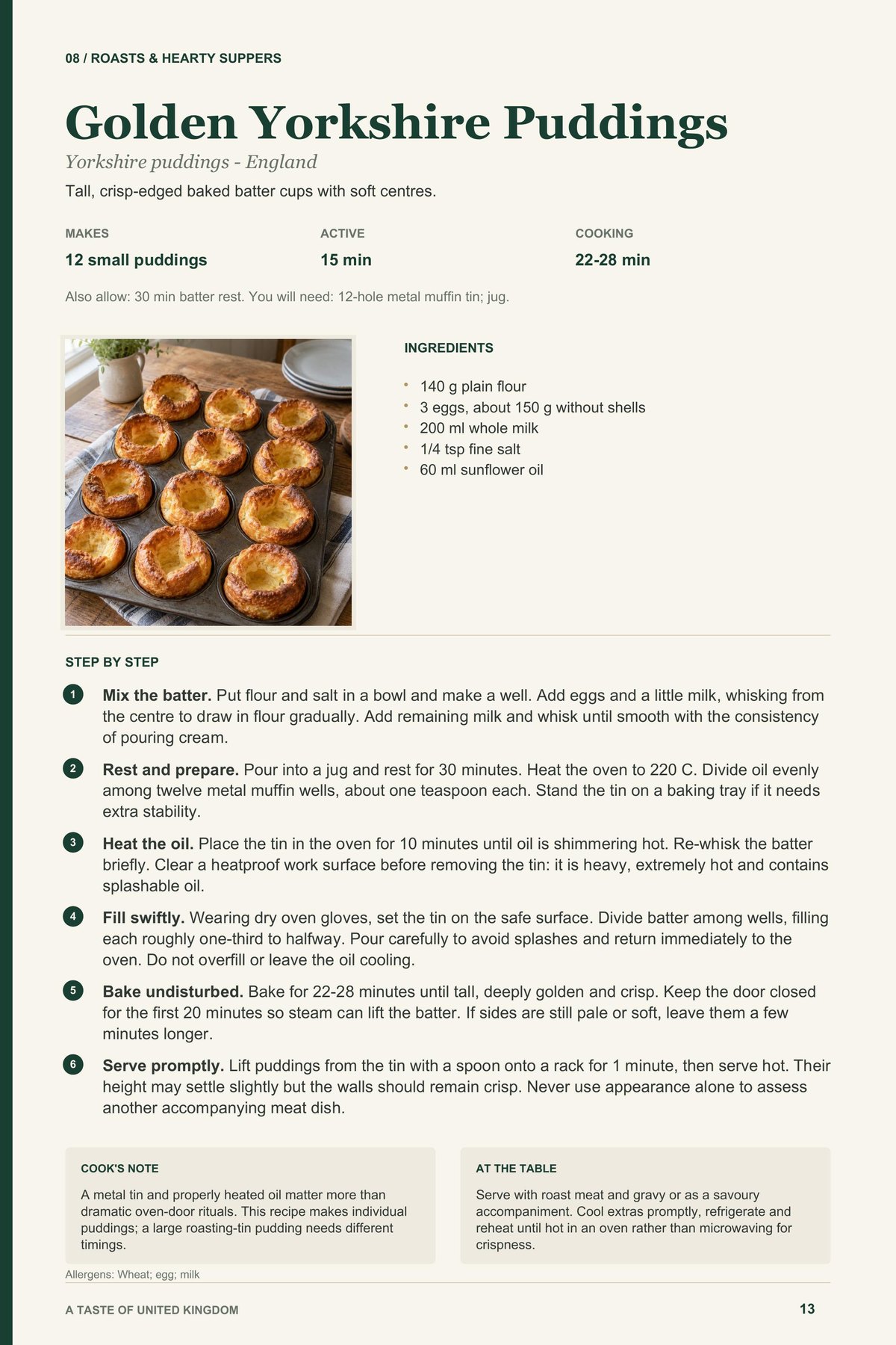 Golden Yorkshire Puddings recipe page from A Taste of United Kingdom