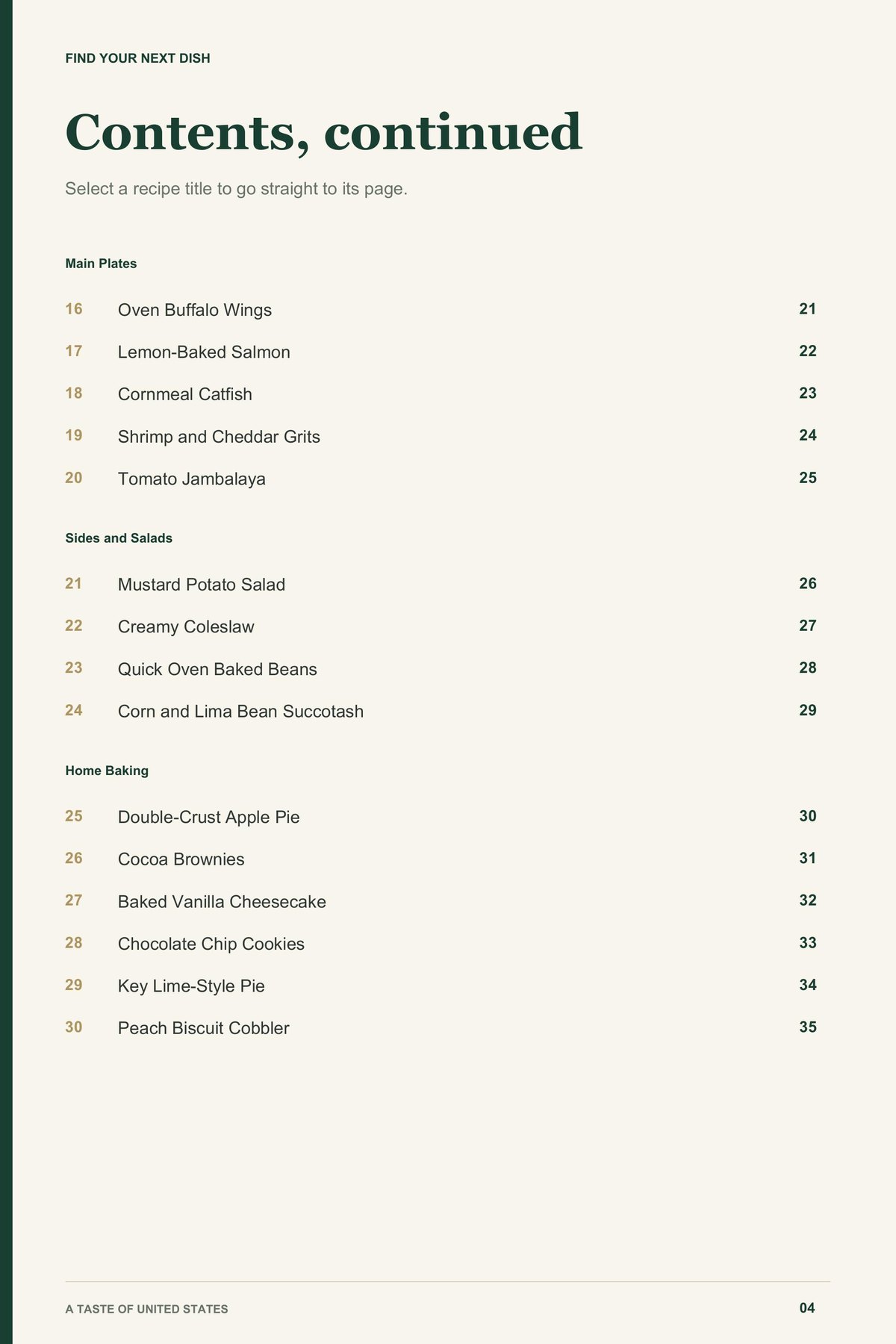 Contents, page 2 from A Taste of United States