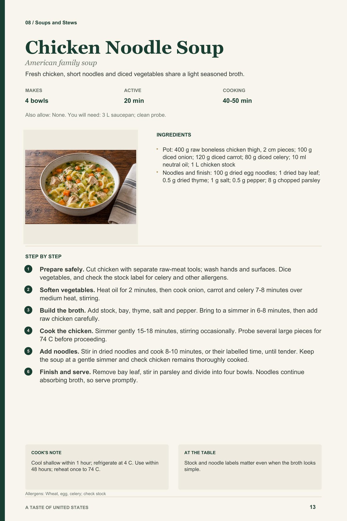 Chicken Noodle Soup recipe page from A Taste of United States