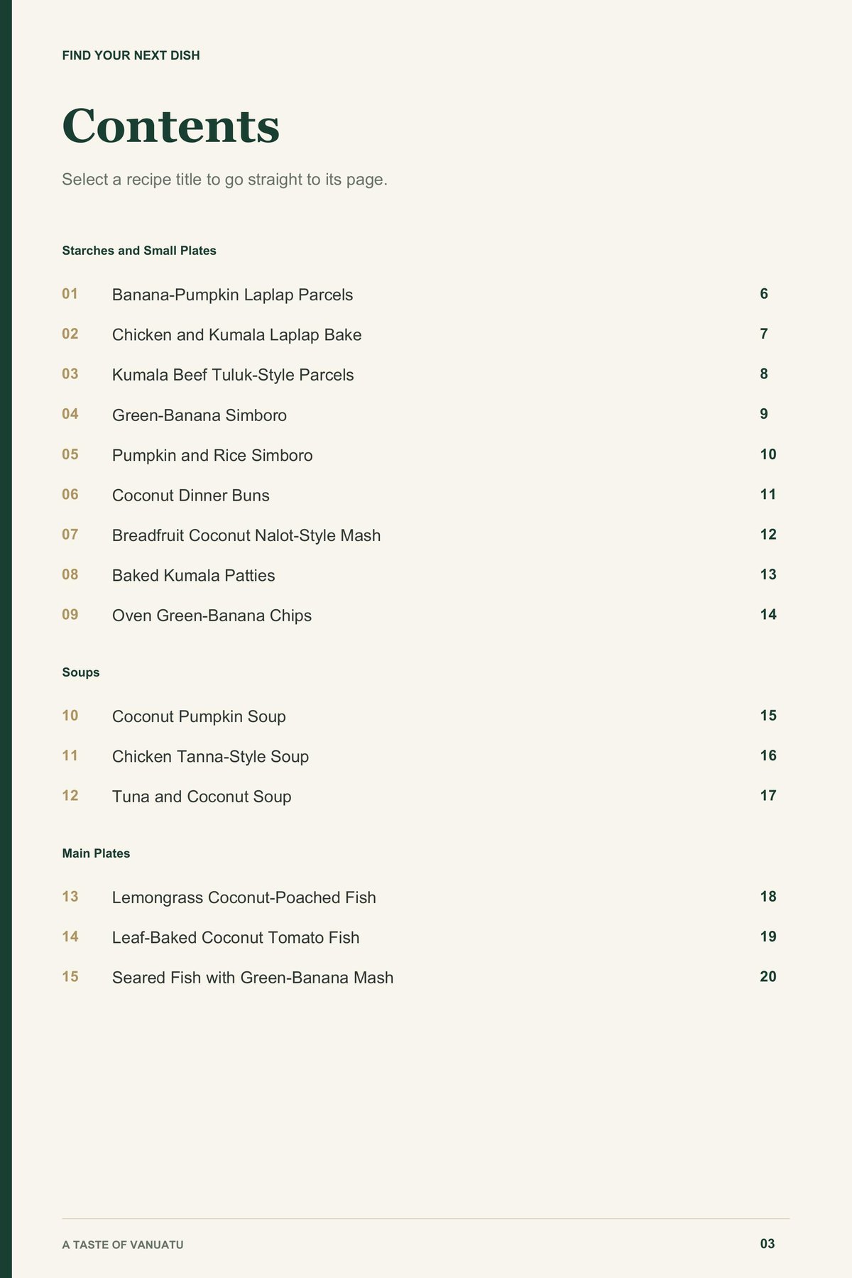Contents, page 1 from A Taste of Vanuatu