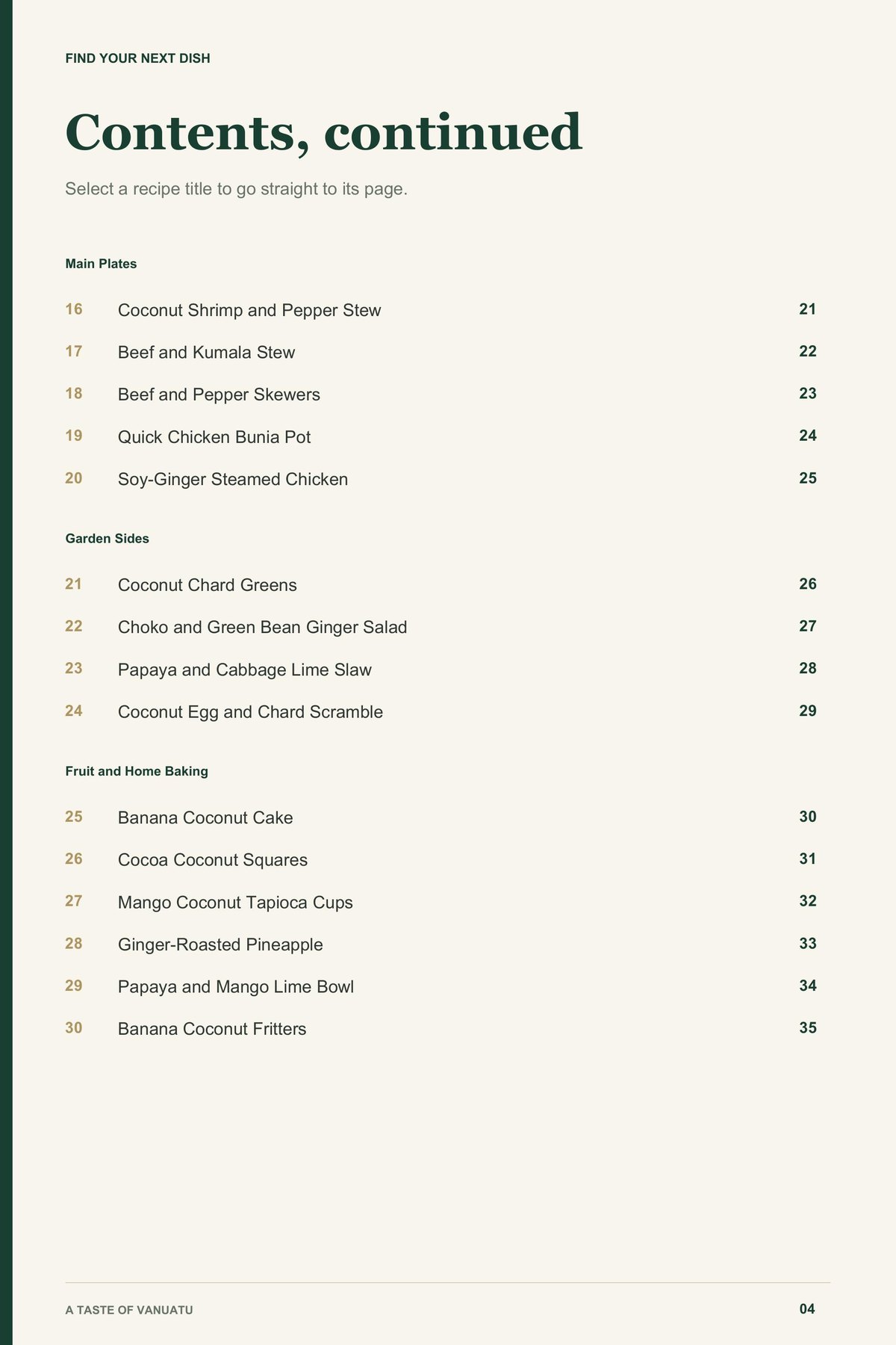 Contents, page 2 from A Taste of Vanuatu
