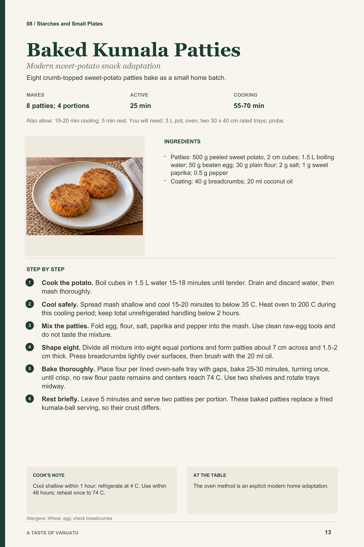 Baked Kumala Patties recipe page from A Taste of Vanuatu