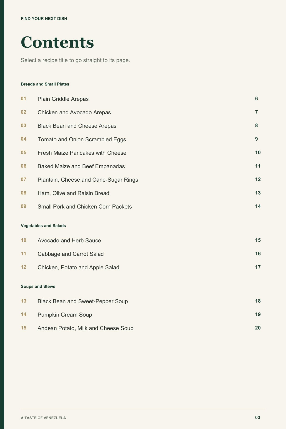 Contents, page 1 from A Taste of Venezuela